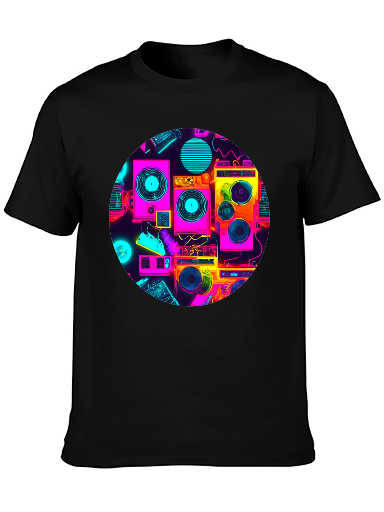 Retro Radio Print Black T-Shirt
