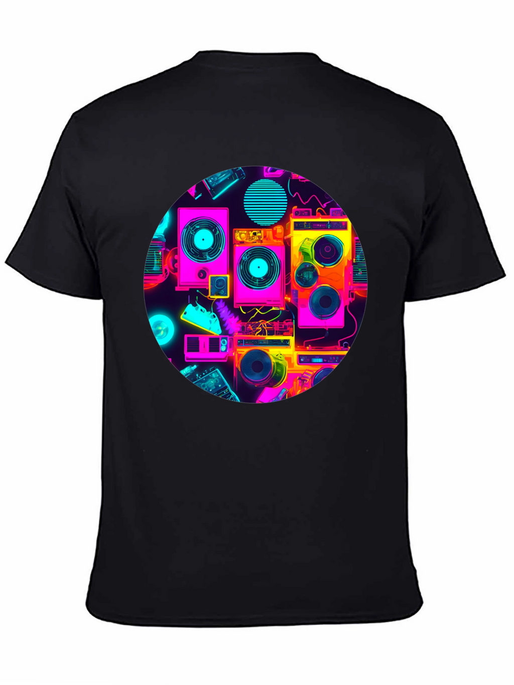 Retro Radio Print Black T-Shirt