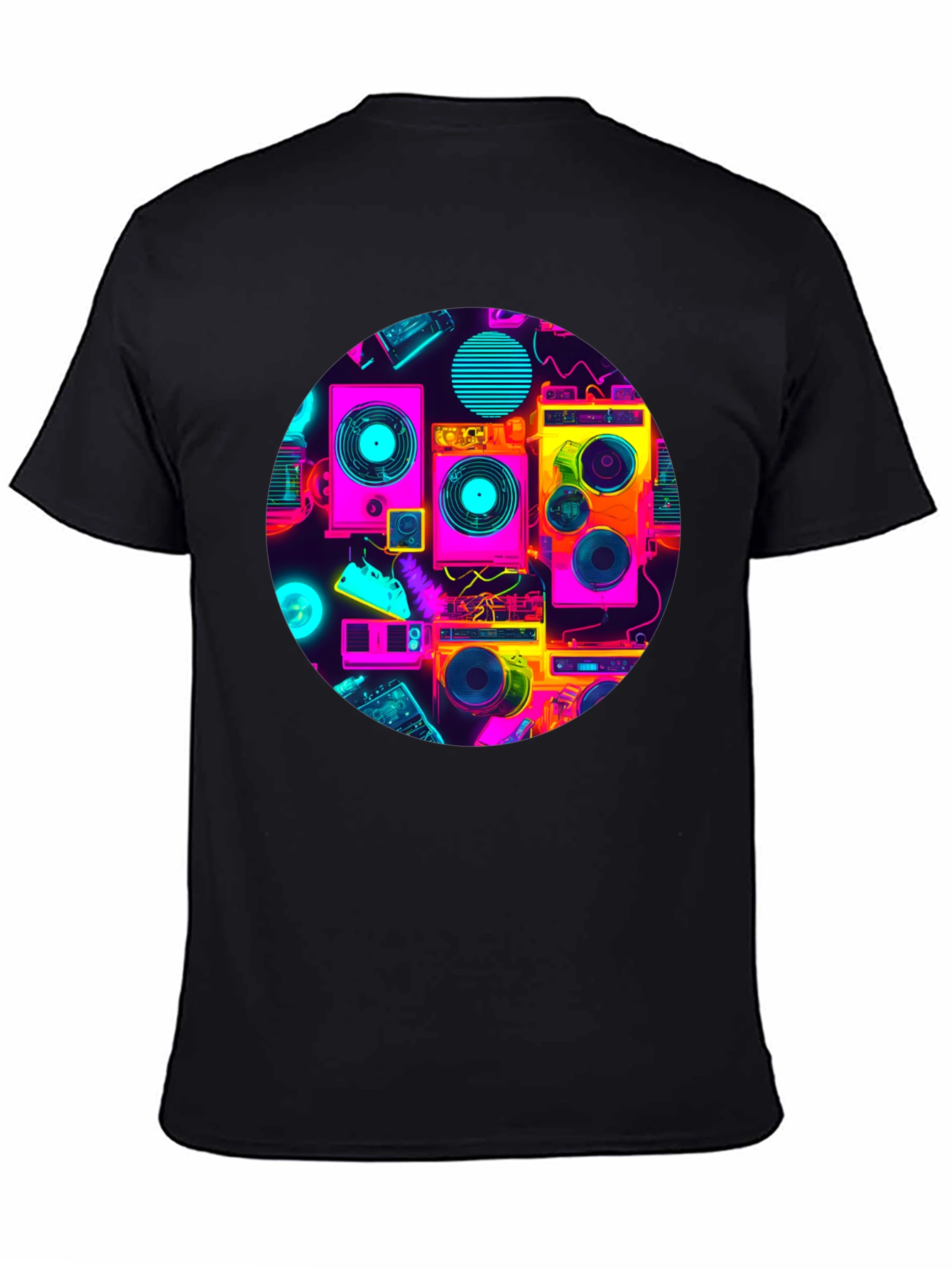 Retro Radio Print Black T-Shirt