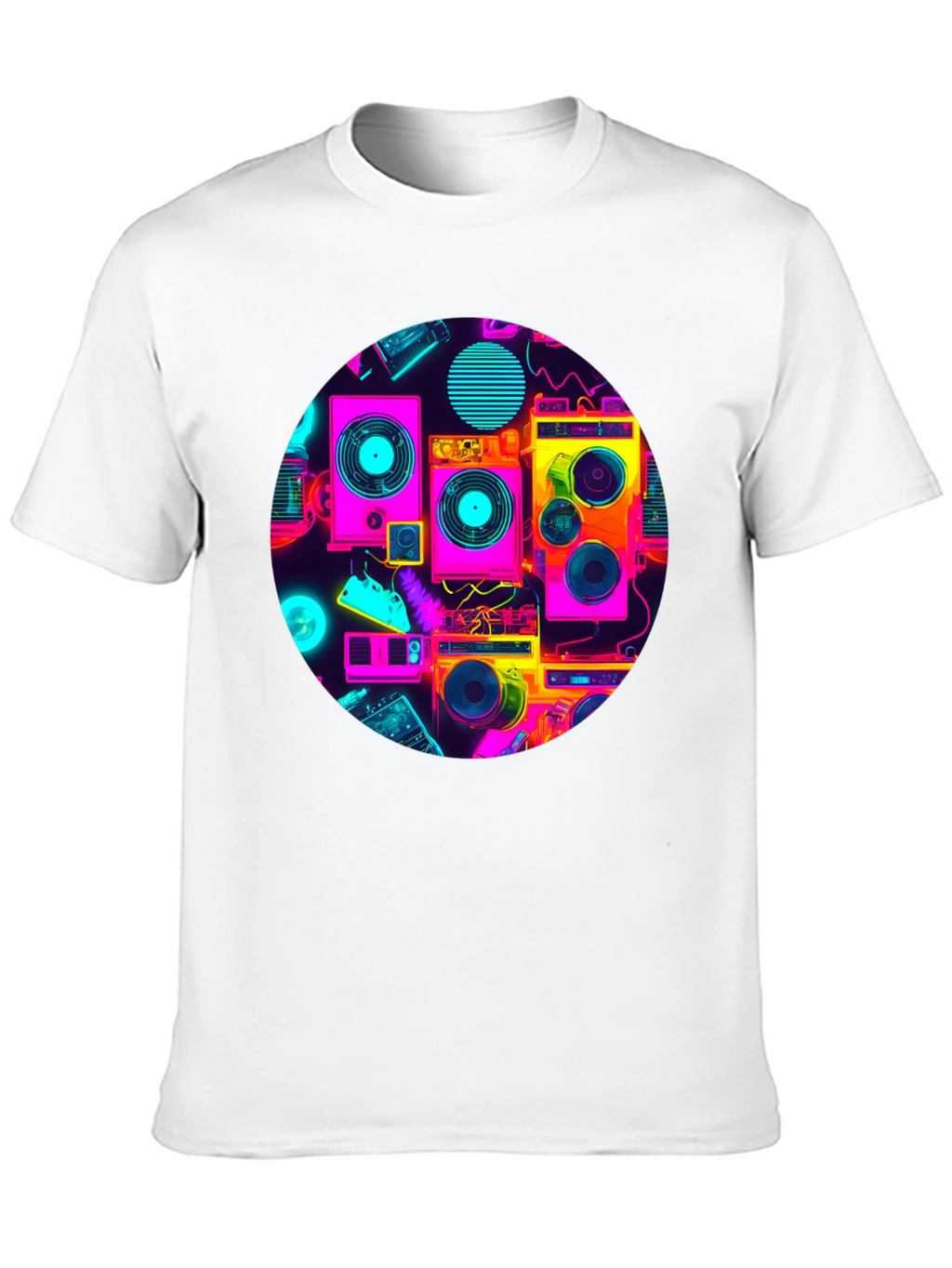 Retro Radio Print Black T-Shirt