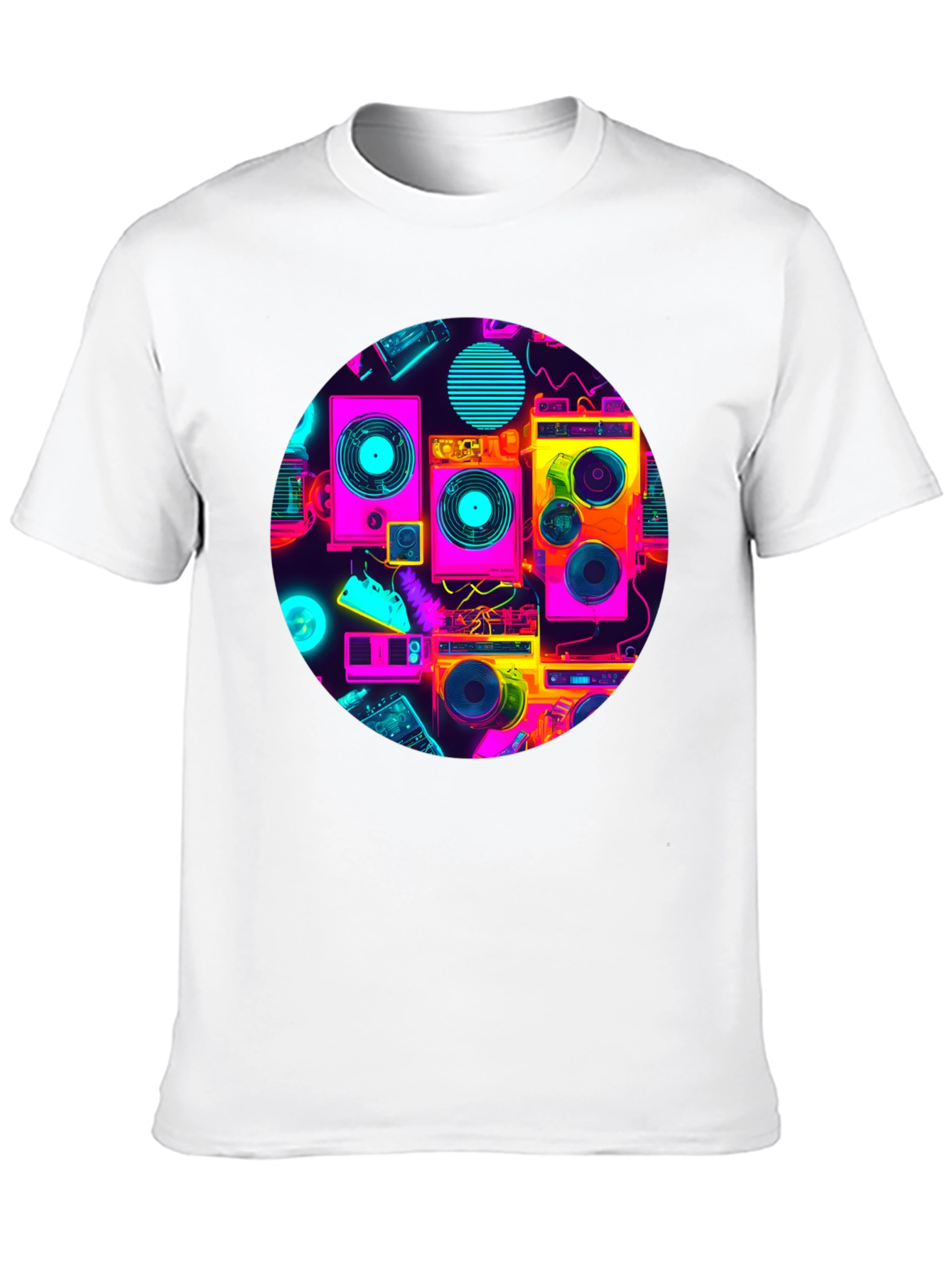 Retro Radio Print Black T-Shirt