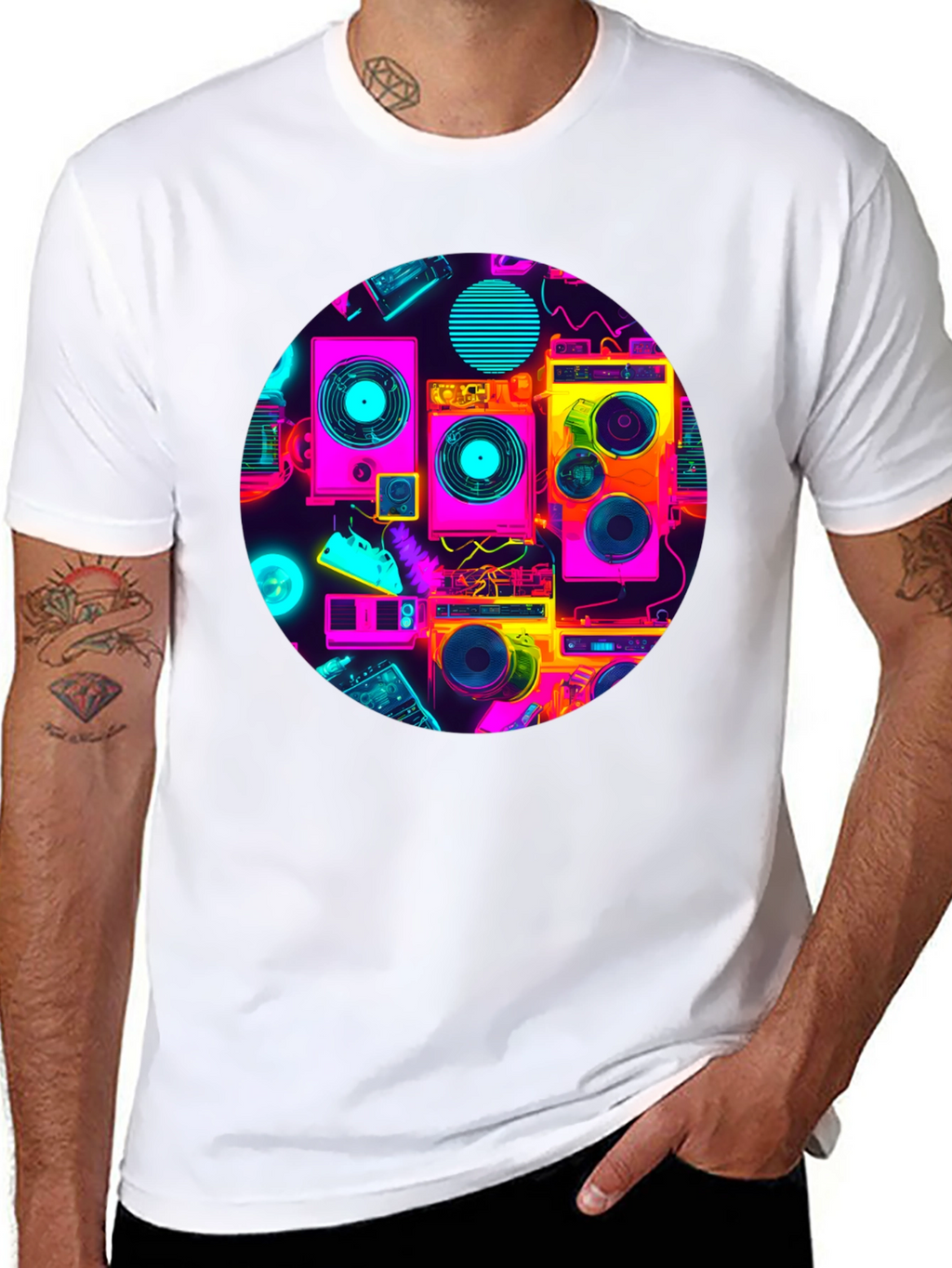 Retro Radio Print Black T-Shirt