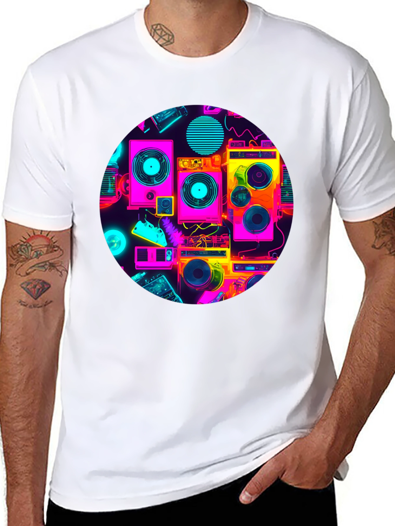 Retro Radio Print Black T-Shirt