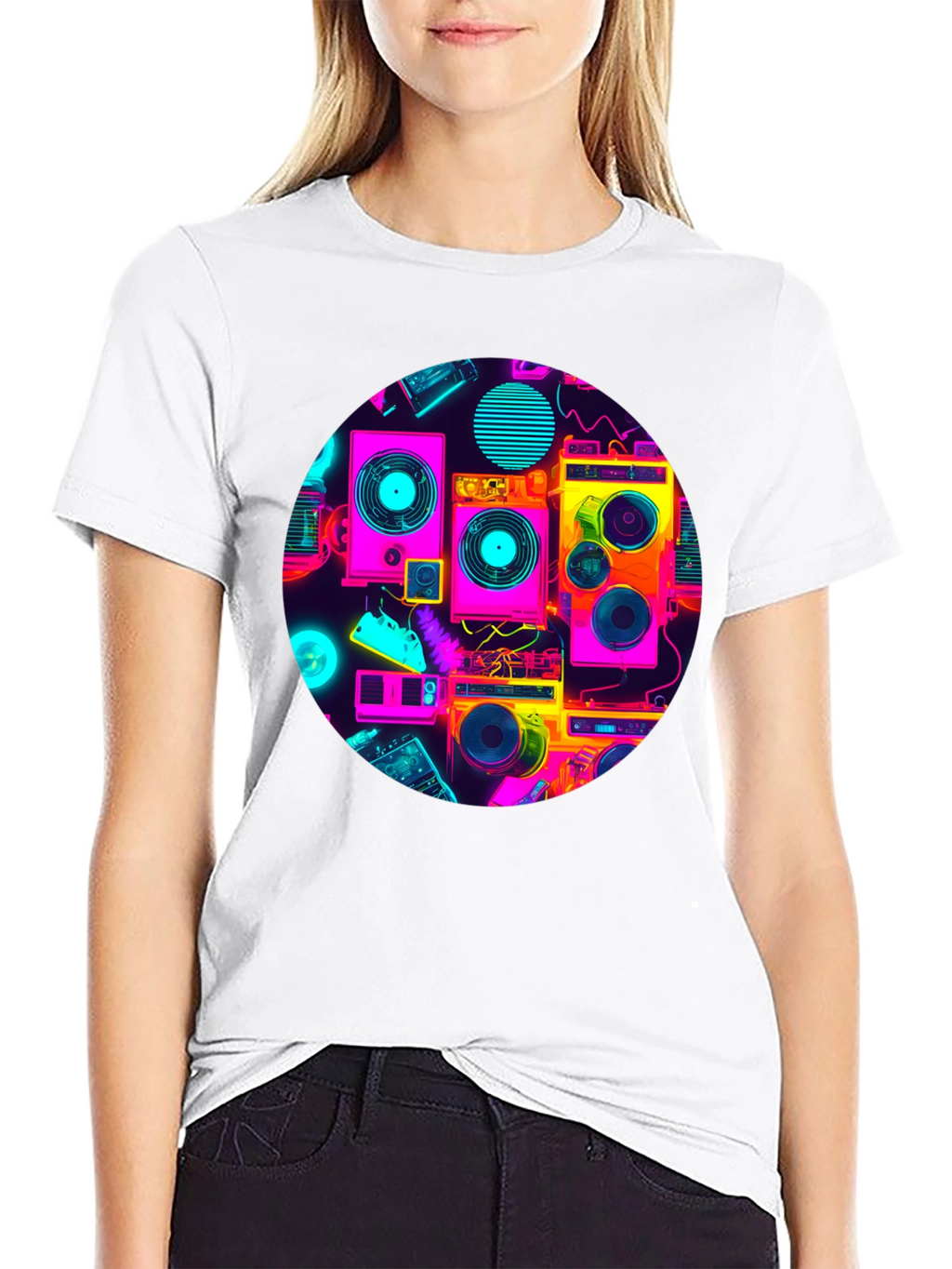 Retro Radio Print Black T-Shirt