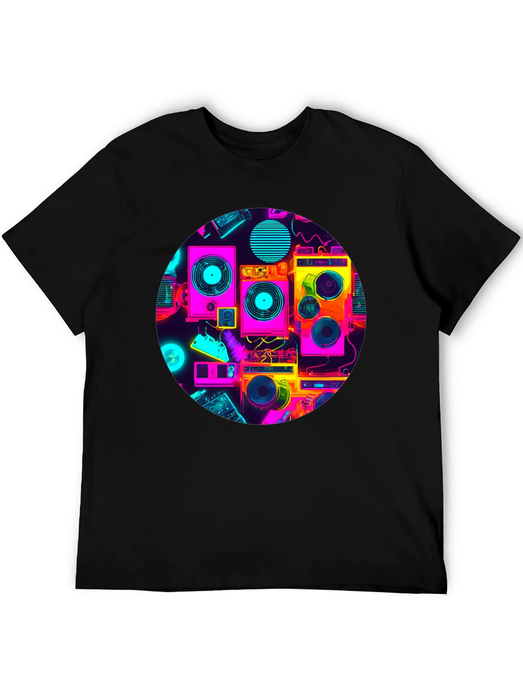 Retro Radio Print Black T-Shirt