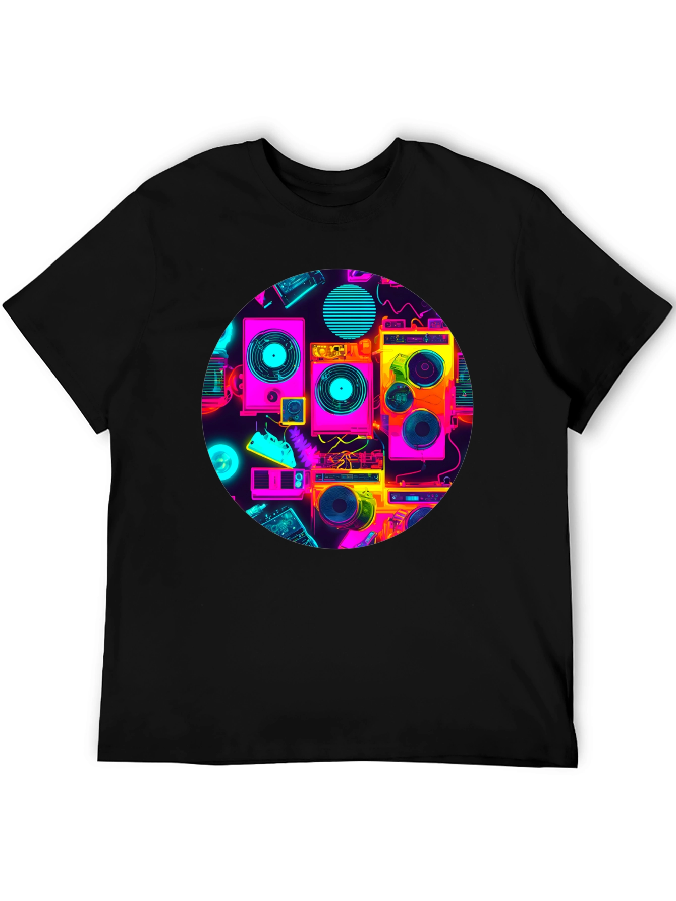 Retro Radio Print Black T-Shirt