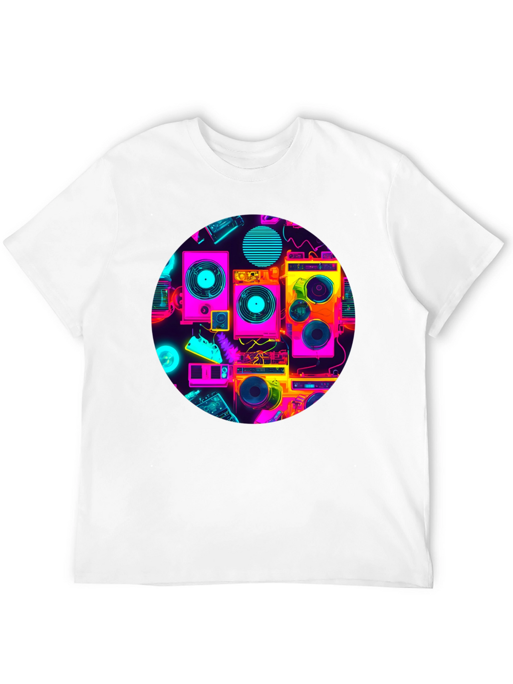 Retro Radio Print Black T-Shirt
