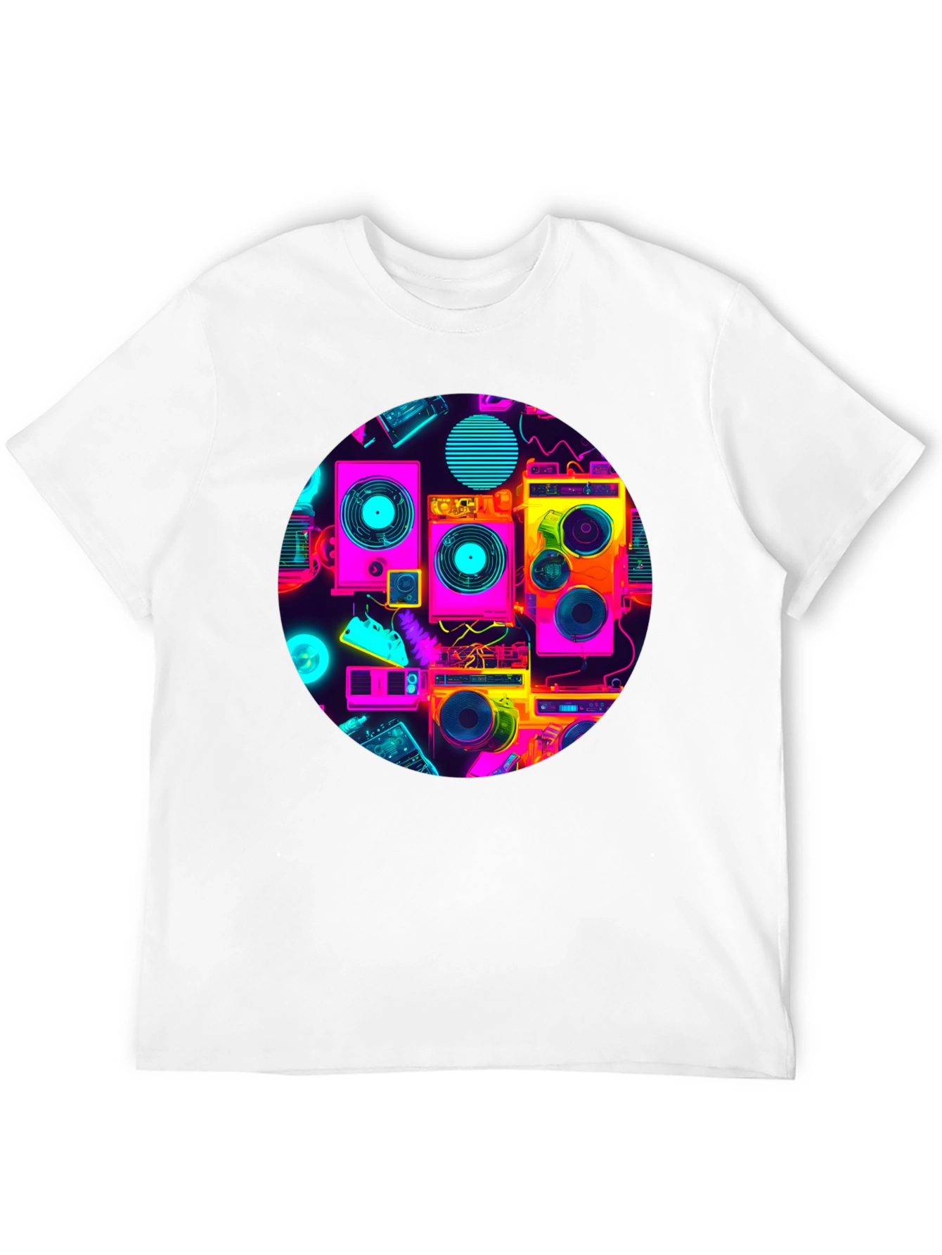 Retro Radio Print Black T-Shirt