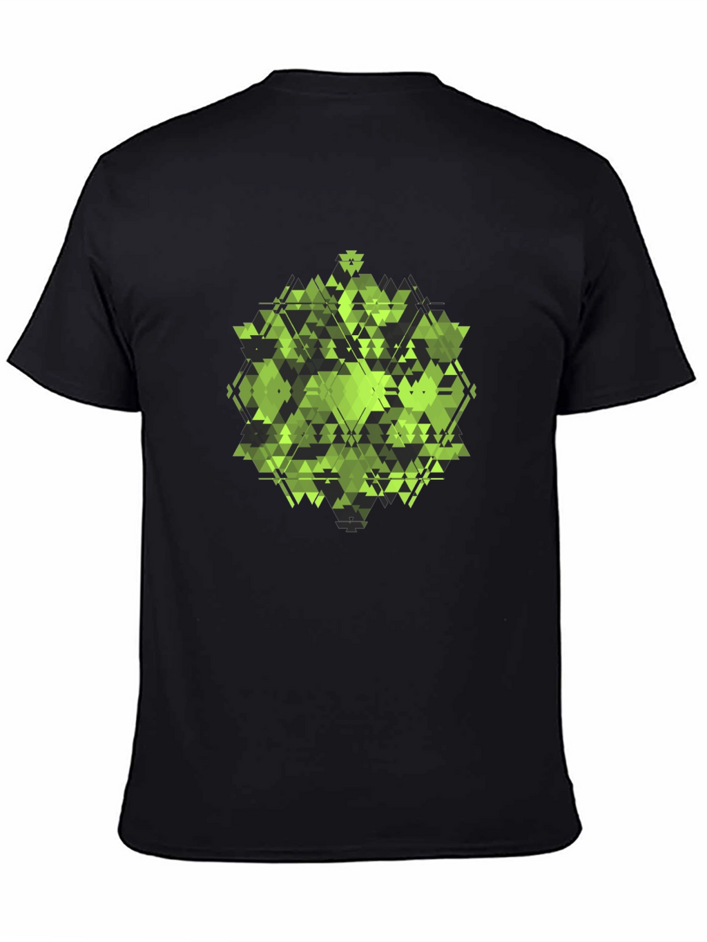 Geometric Green Triangle Pattern Black T-Shirt