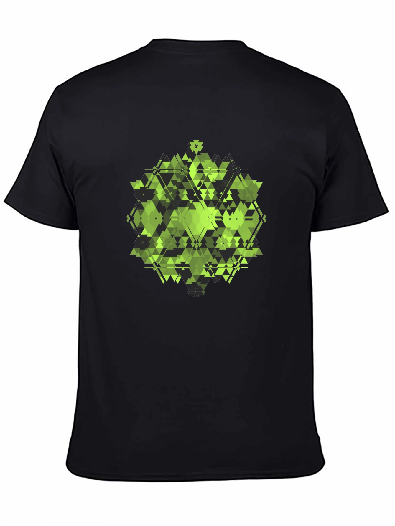 Geometric Green Triangle Pattern Black T-Shirt