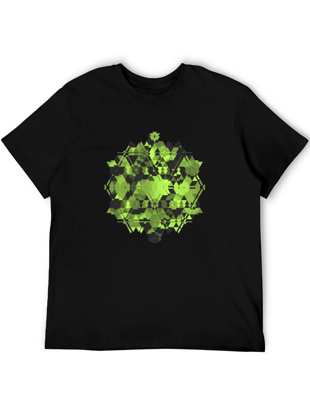 Geometric Green Triangle Pattern Black T-Shirt