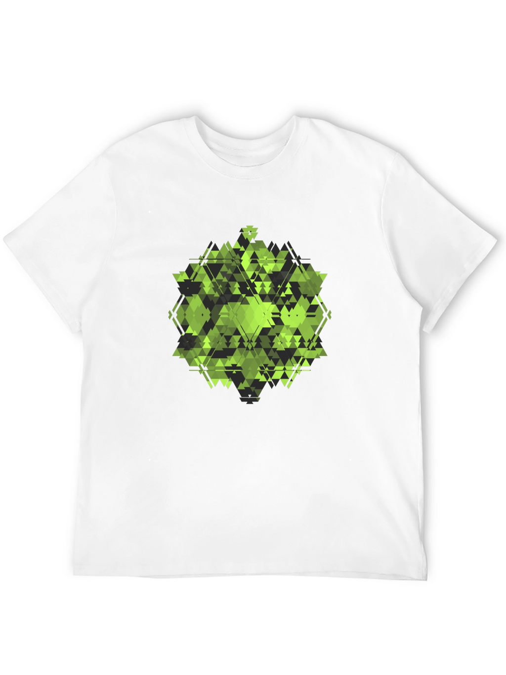Geometric Green Triangle Pattern Black T-Shirt
