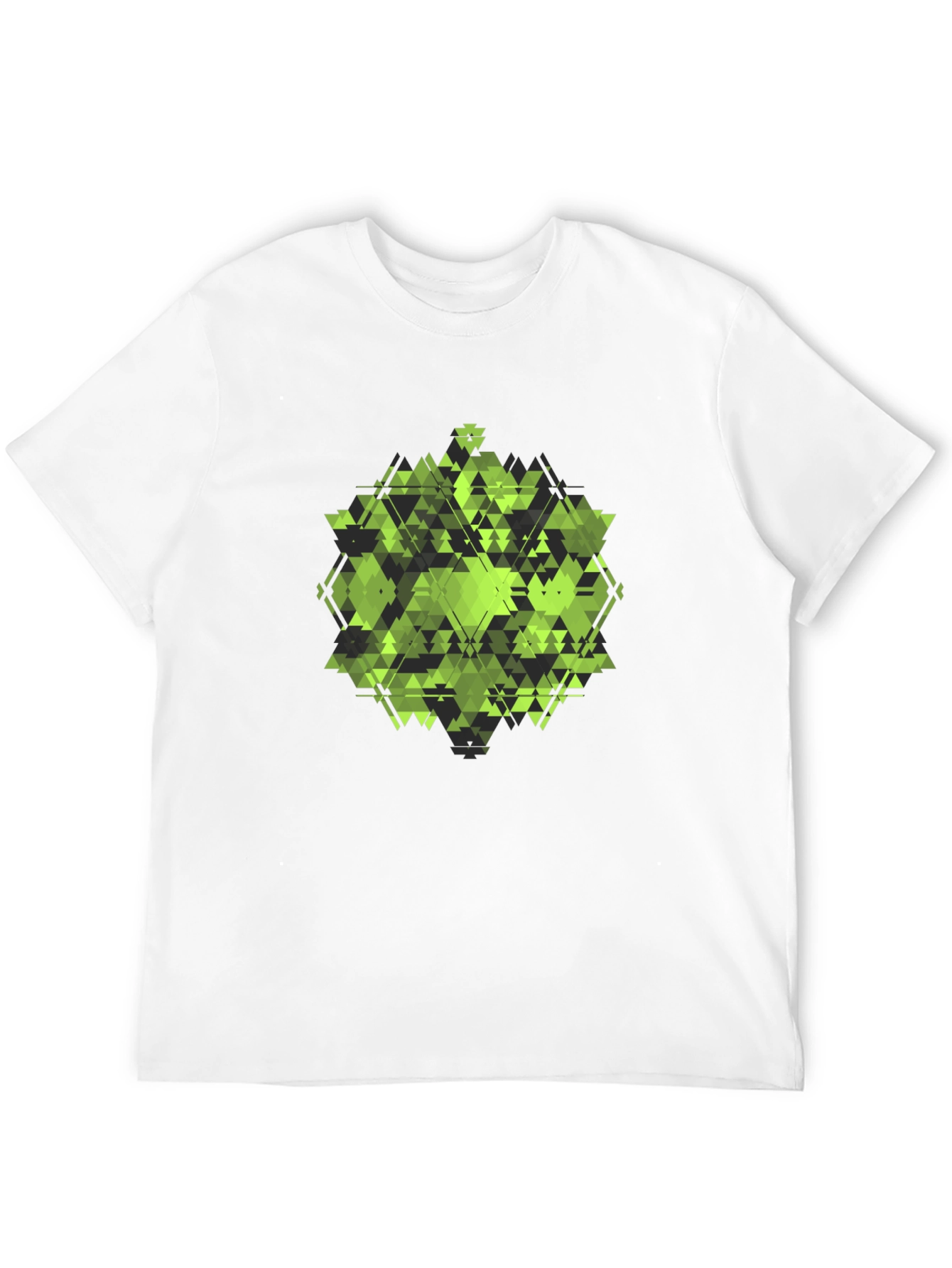 Geometric Green Triangle Pattern Black T-Shirt