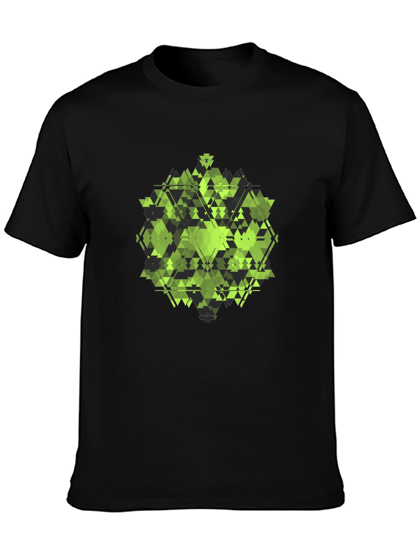 Geometric Green Triangle Pattern Black T-Shirt