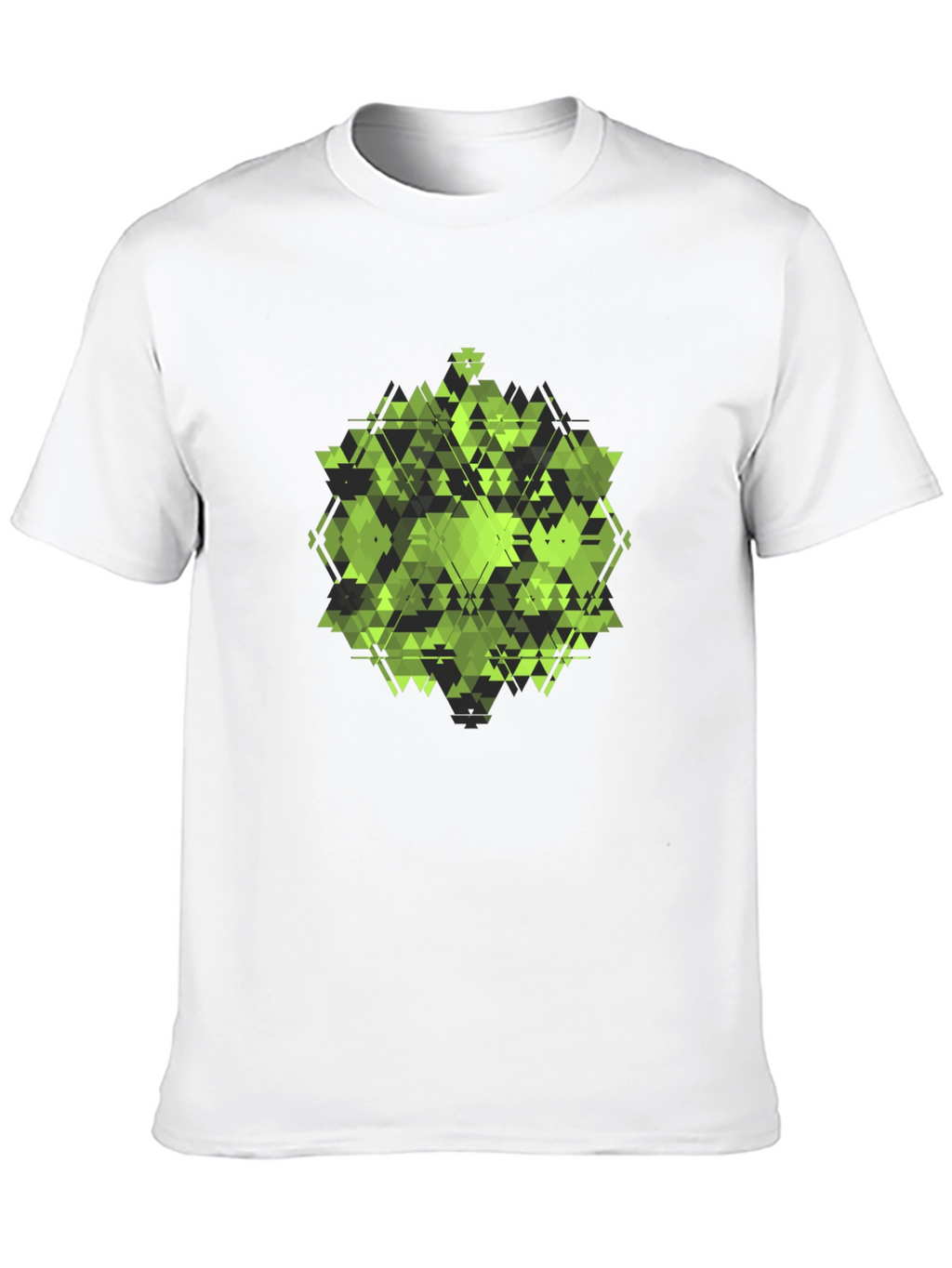 Geometric Green Triangle Pattern Black T-Shirt
