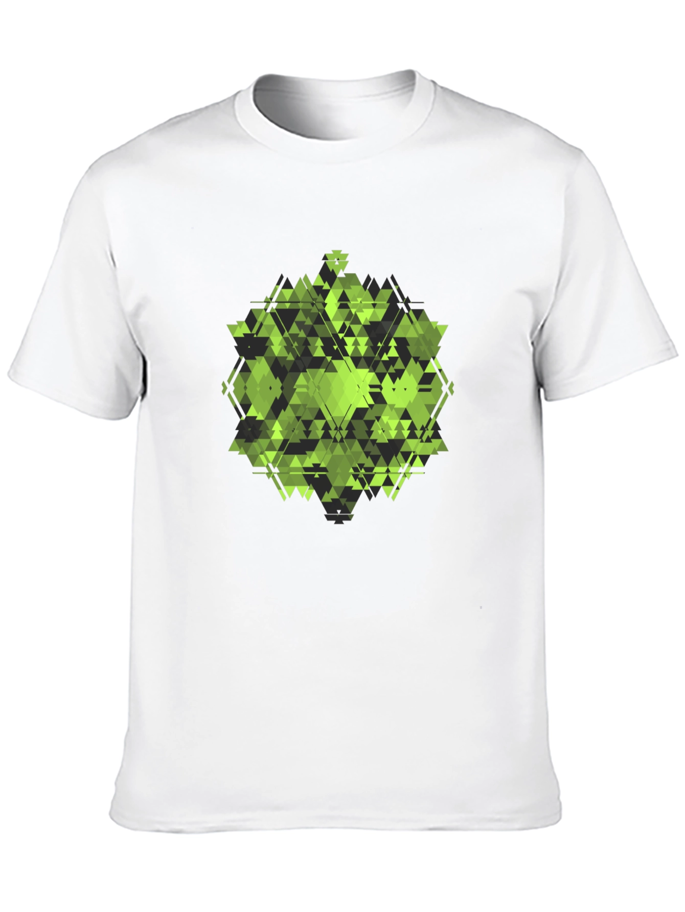 Geometric Green Triangle Pattern Black T-Shirt
