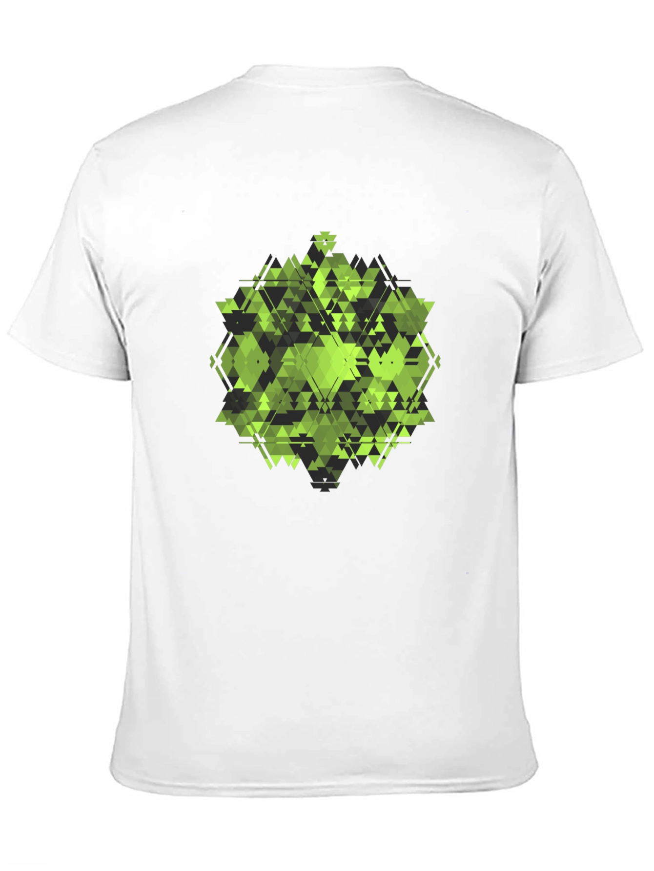 Geometric Green Triangle Pattern Black T-Shirt