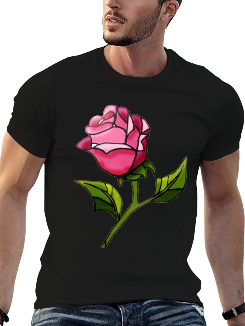 Rose Graphic Tee - Black Casual T-Shirt