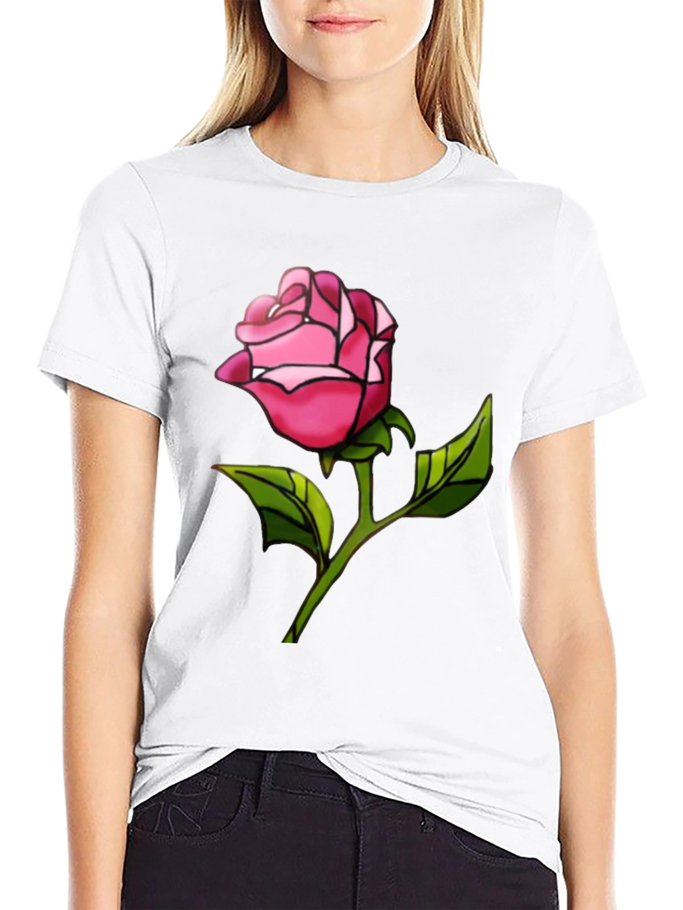 Rose Graphic Tee - Black Casual T-Shirt