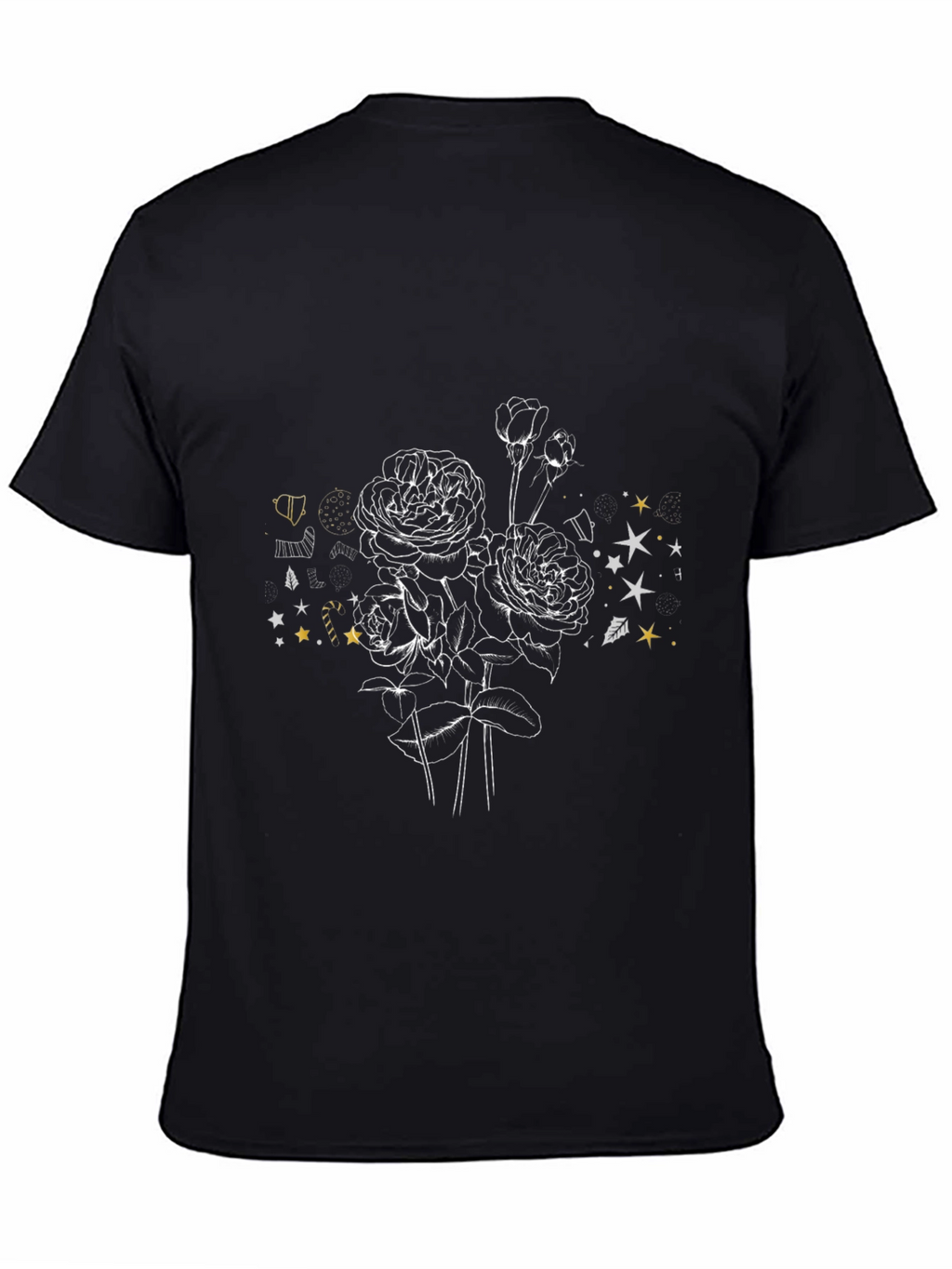Floral Sketch Graphic Tee - Stylish Black T-Shirt