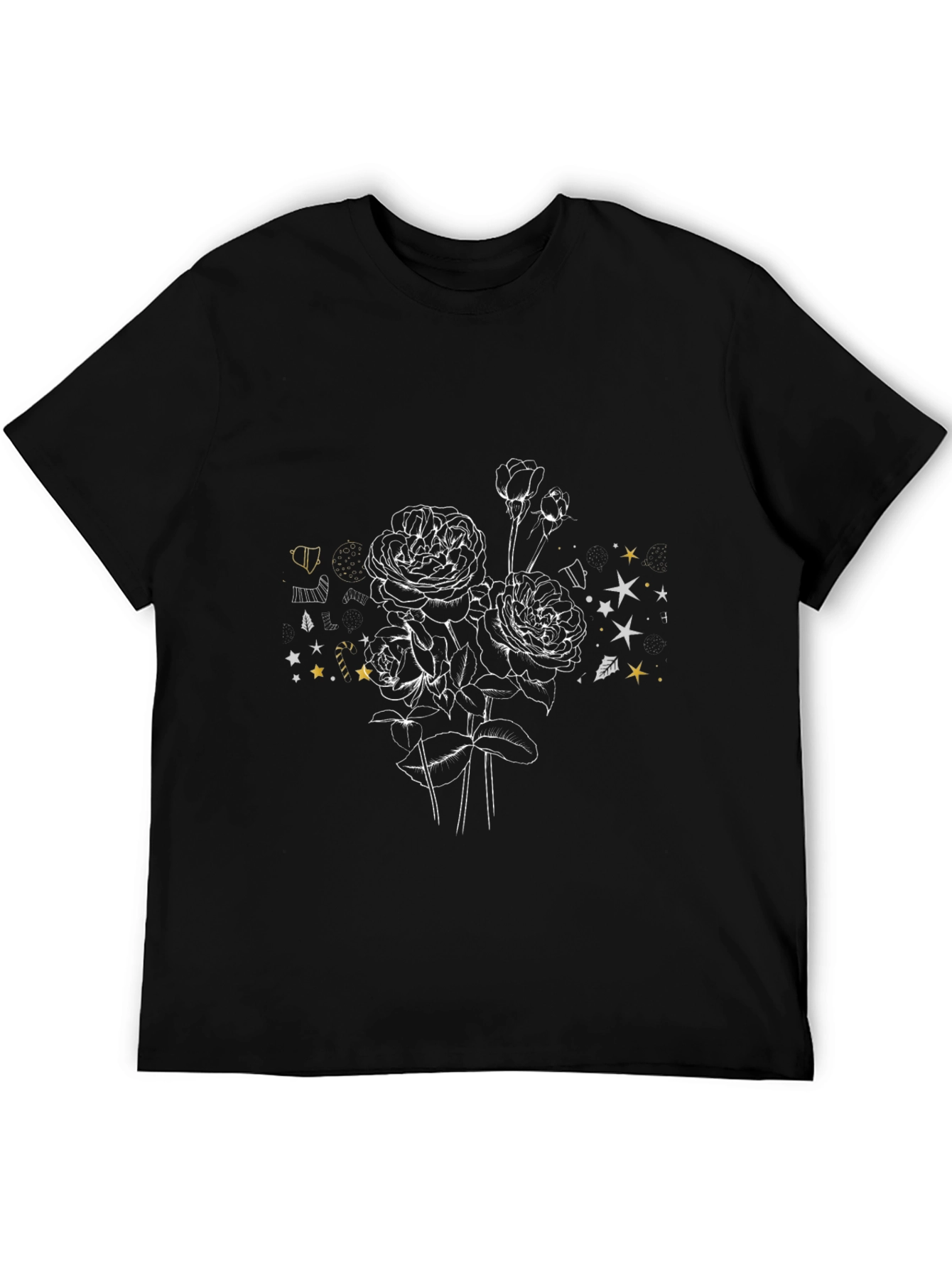 Floral Sketch Graphic Tee - Stylish Black T-Shirt