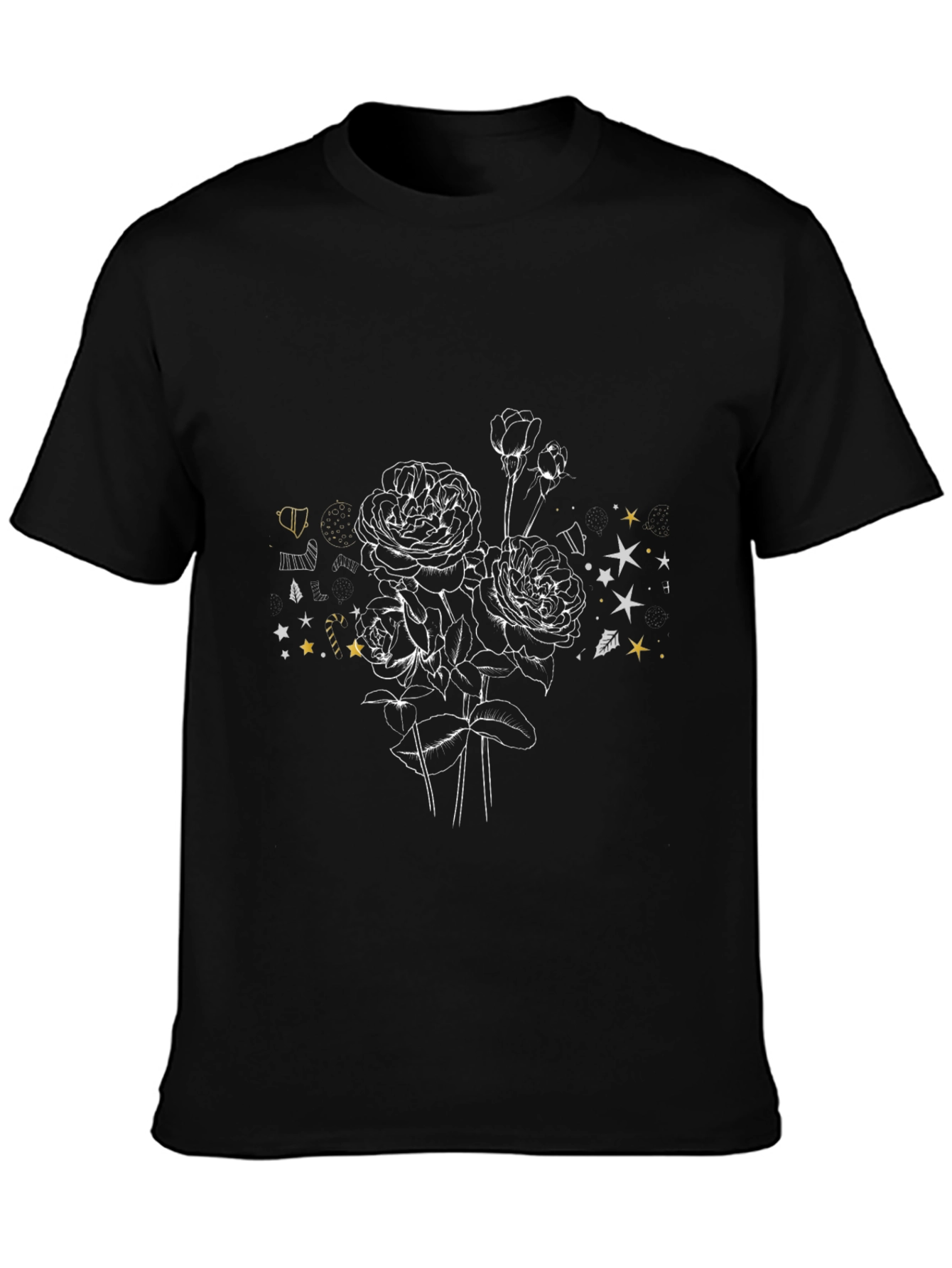Floral Sketch Graphic Tee - Stylish Black T-Shirt