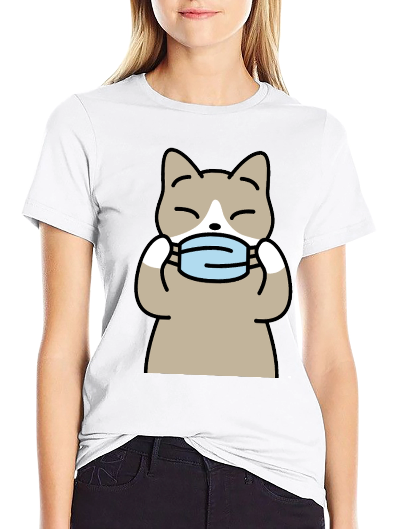 Cat with Mask Graphic Tee - Unisex Black T-Shirt