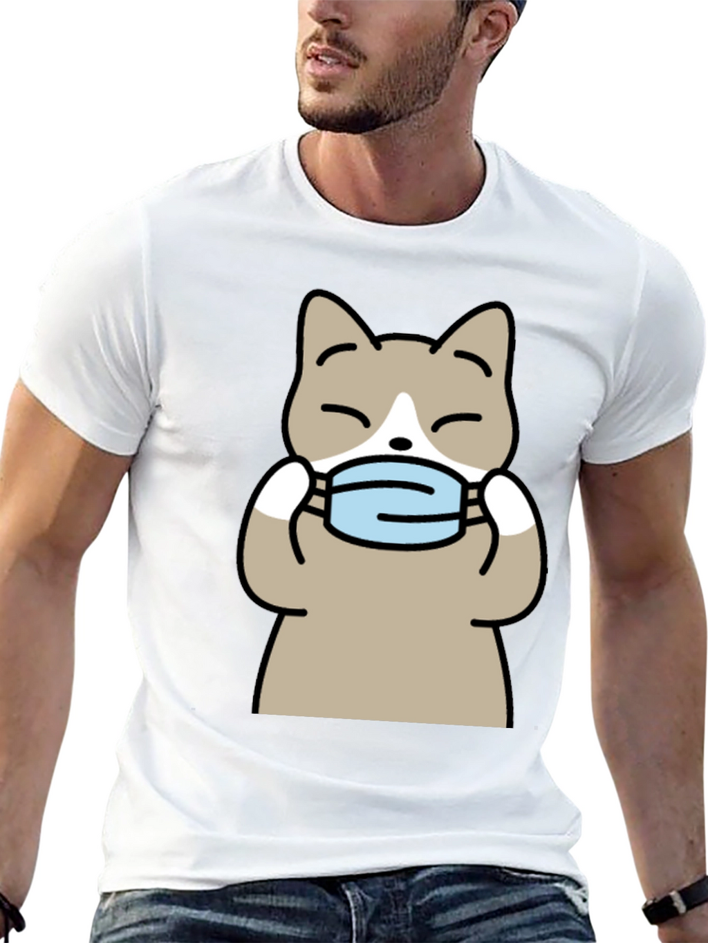 Cat with Mask Graphic Tee - Unisex Black T-Shirt
