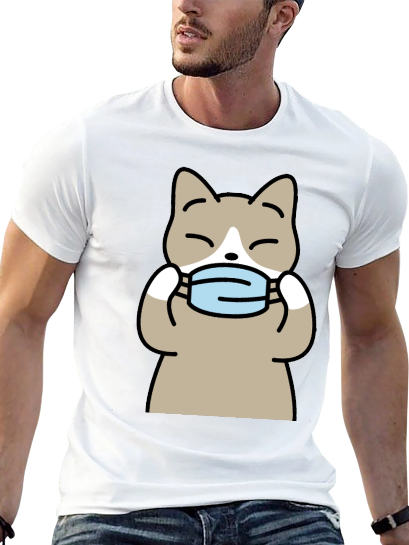 Cat with Mask Graphic Tee - Unisex Black T-Shirt