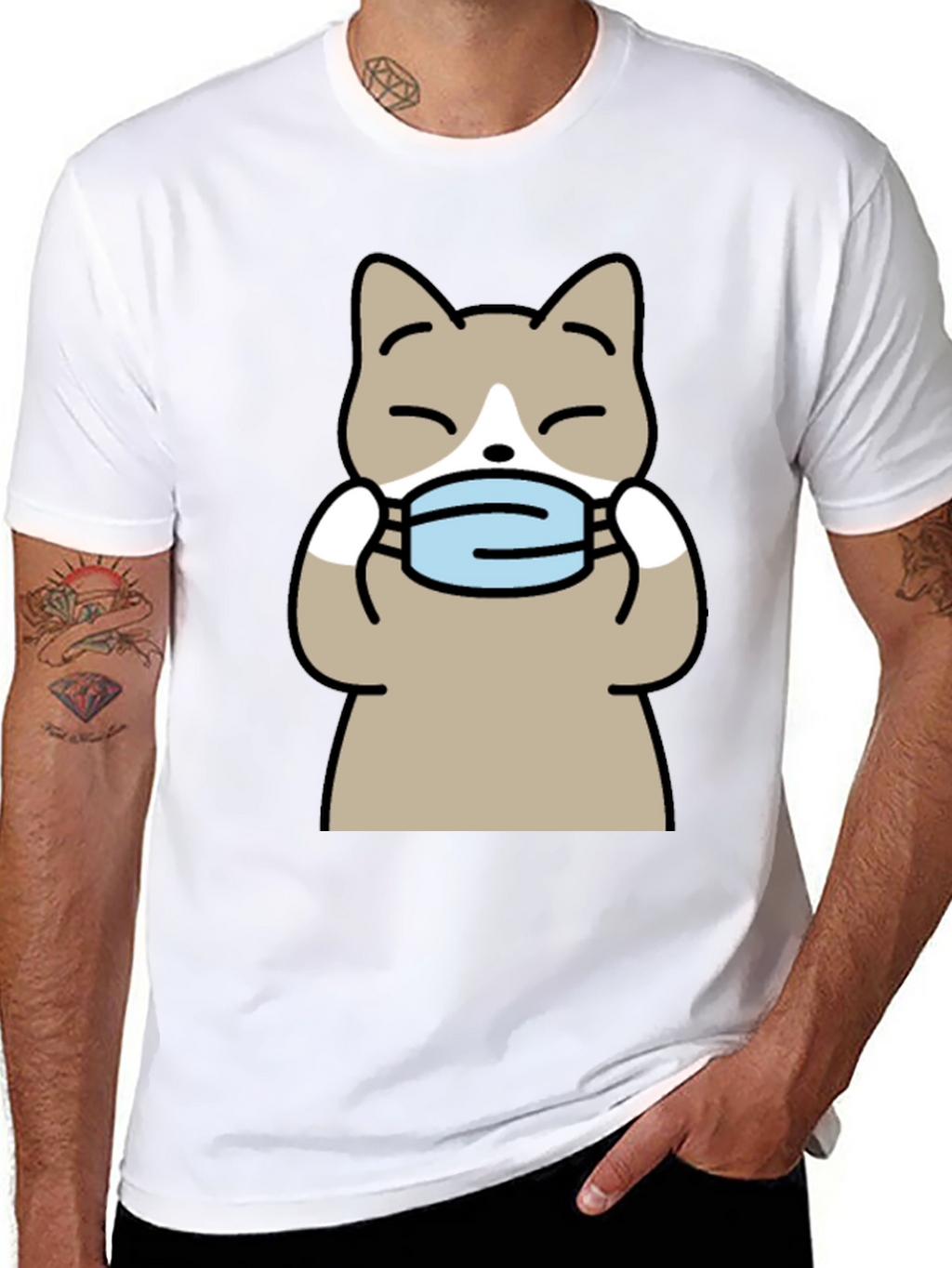 Cat with Mask Graphic Tee - Unisex Black T-Shirt