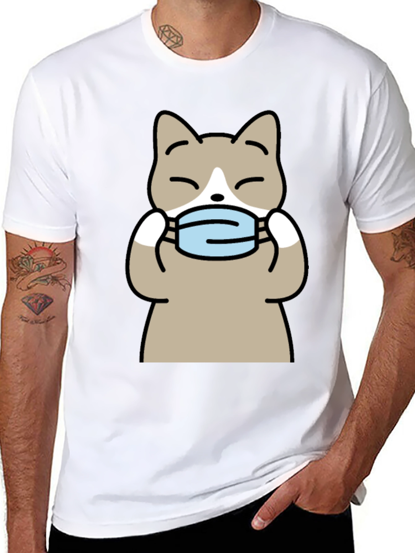 Cat with Mask Graphic Tee - Unisex Black T-Shirt