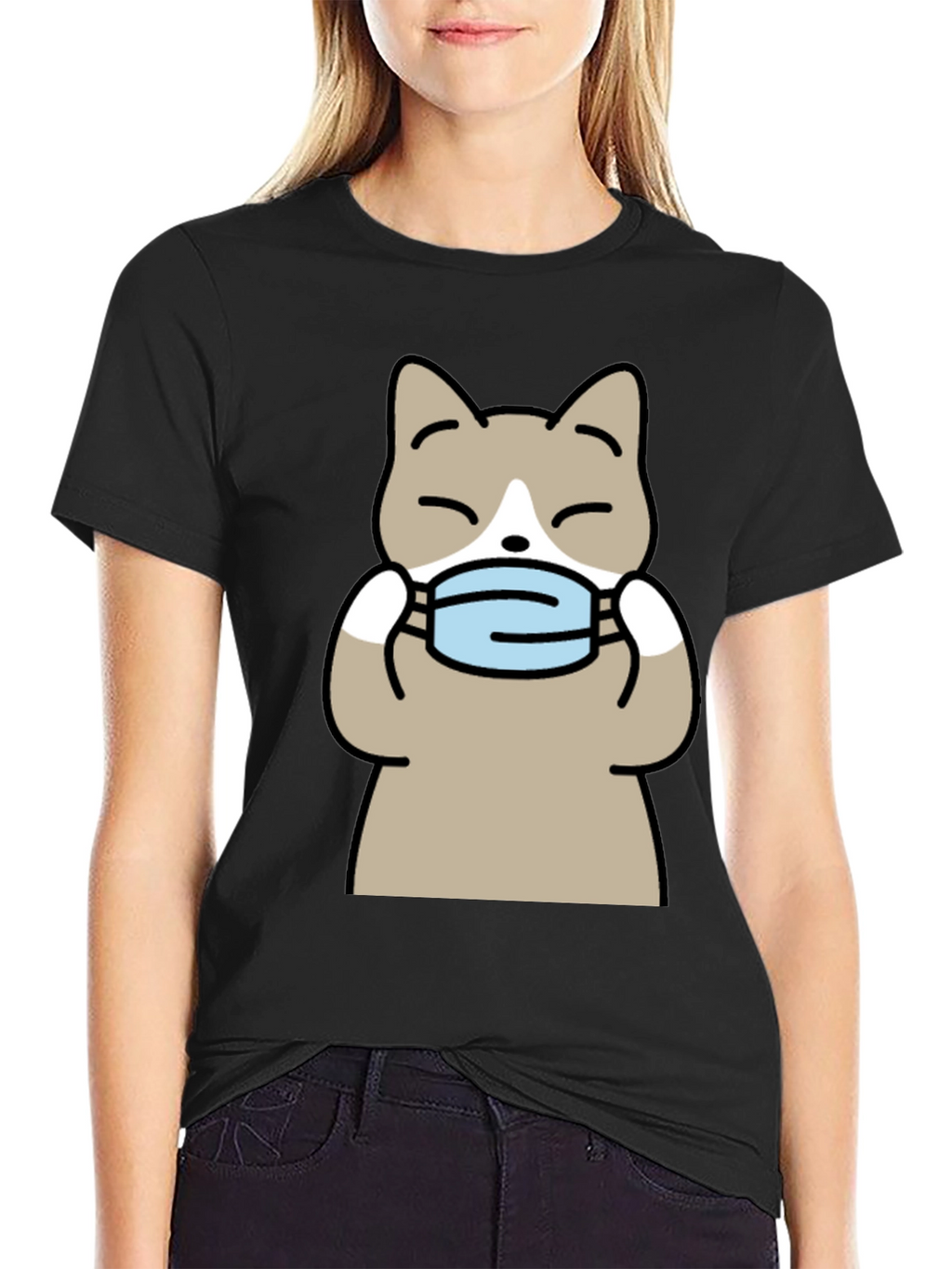 Cat with Mask Graphic Tee - Unisex Black T-Shirt