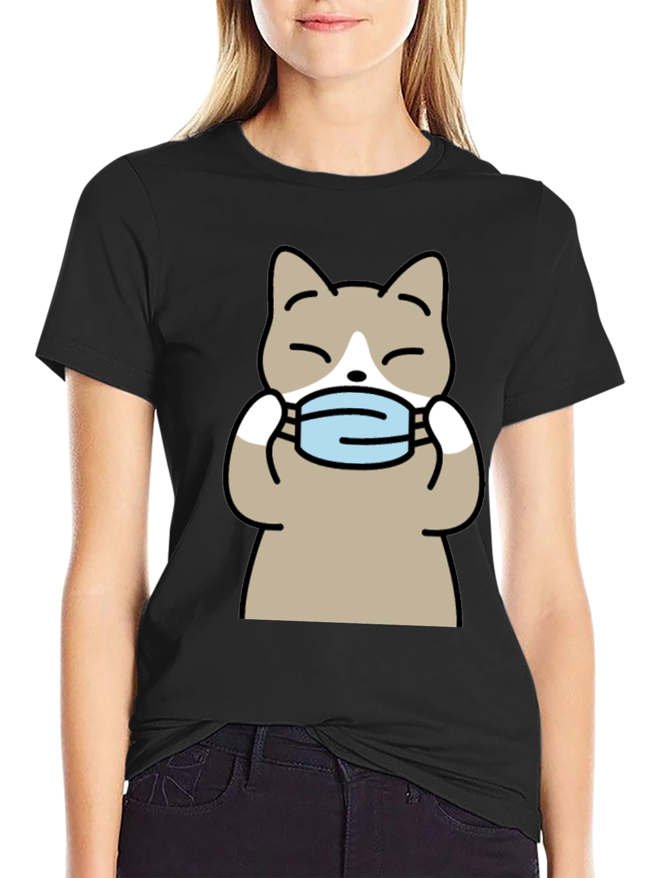 Cat with Mask Graphic Tee - Unisex Black T-Shirt