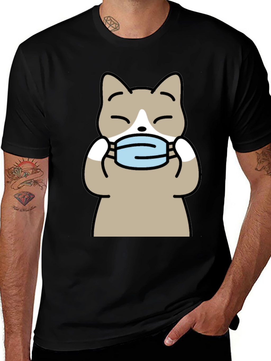 Cat with Mask Graphic Tee - Unisex Black T-Shirt