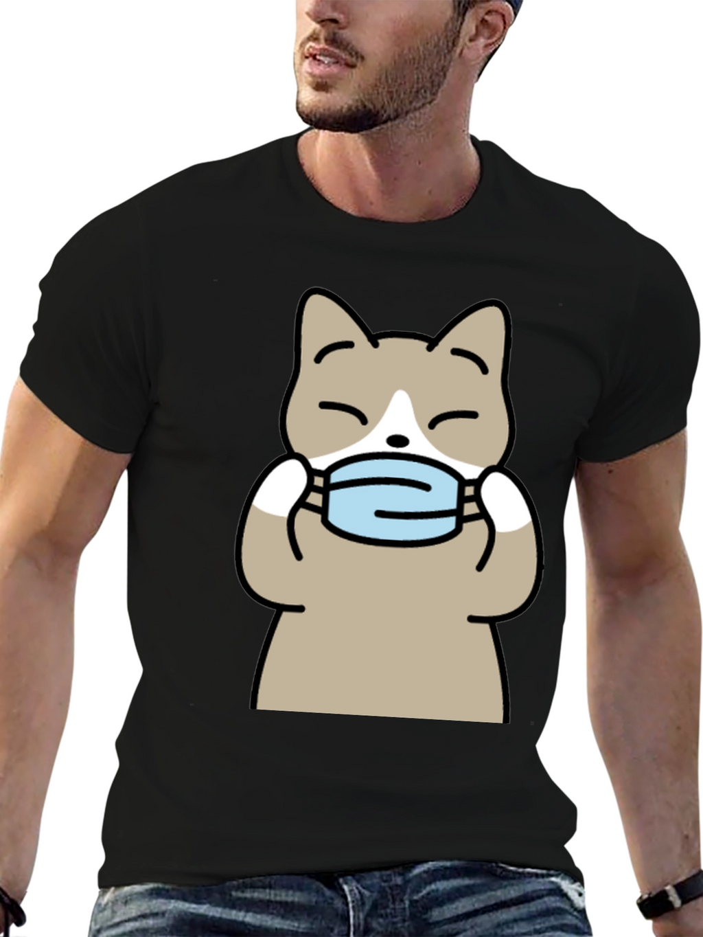 Cat with Mask Graphic Tee - Unisex Black T-Shirt