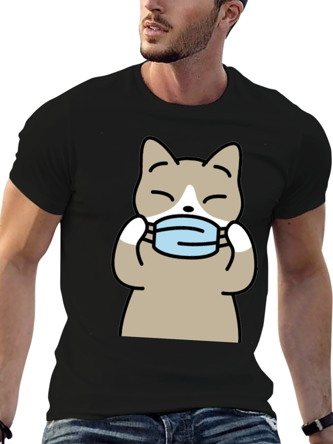 Cat with Mask Graphic Tee - Unisex Black T-Shirt