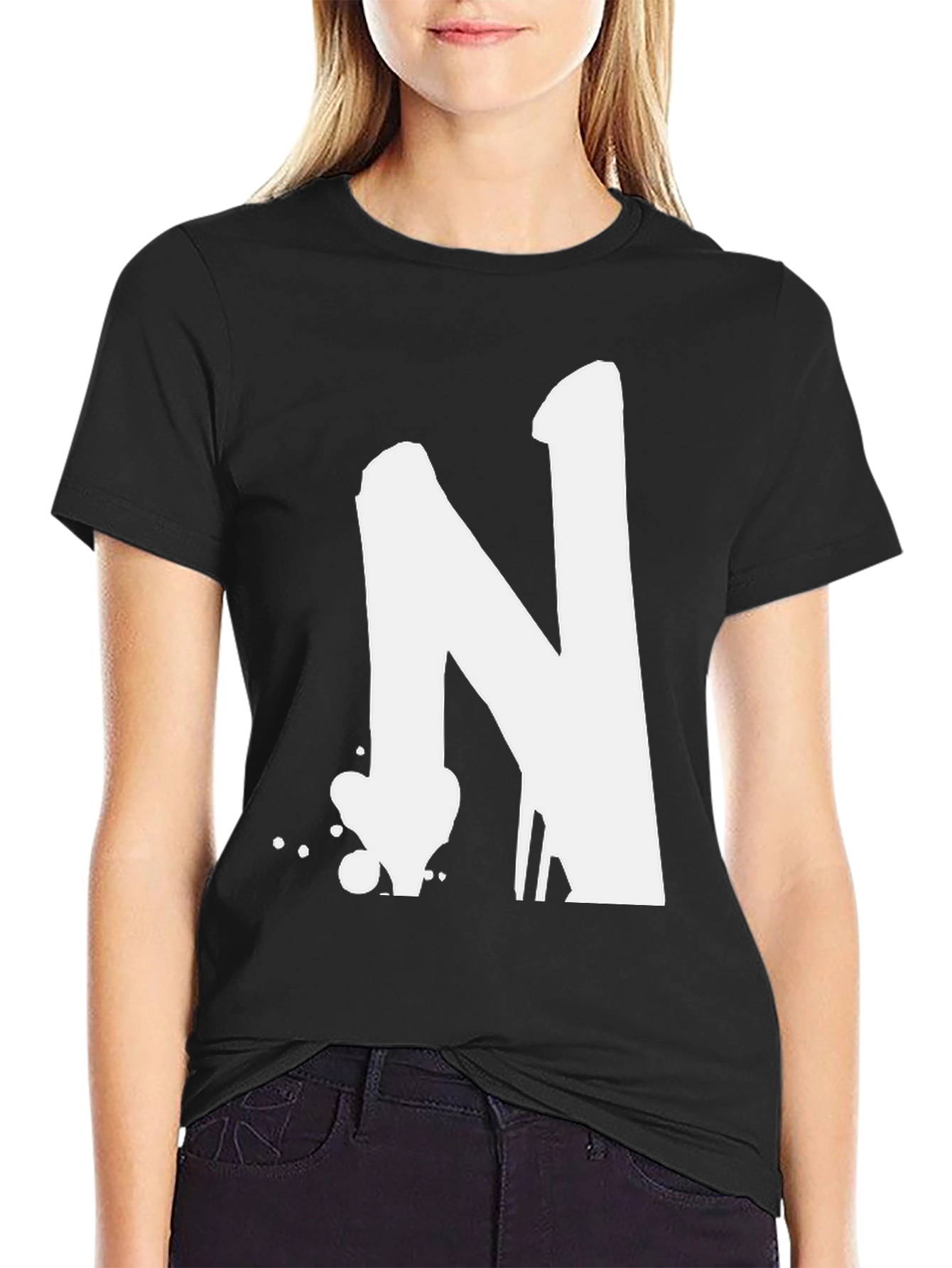 Bold Letter N Graphic T-Shirt - Casual Style