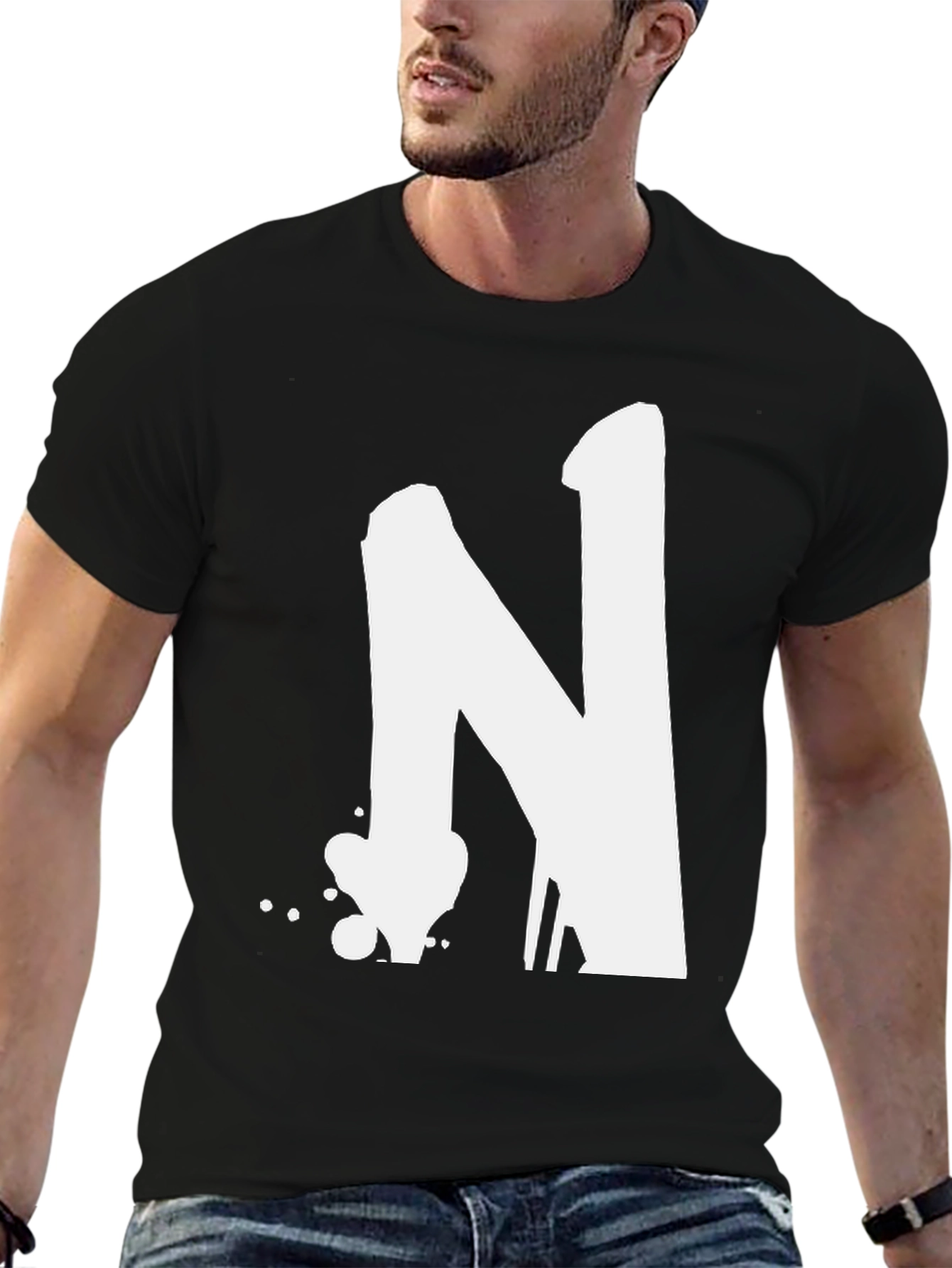 Bold Letter N Graphic T-Shirt - Casual Style
