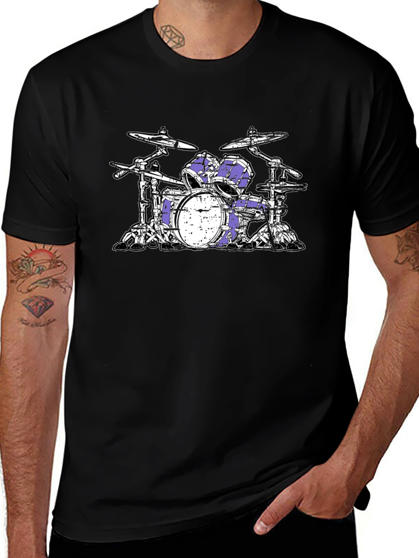 Drum Kit T-Shirt - Black Cotton Graphic Tee