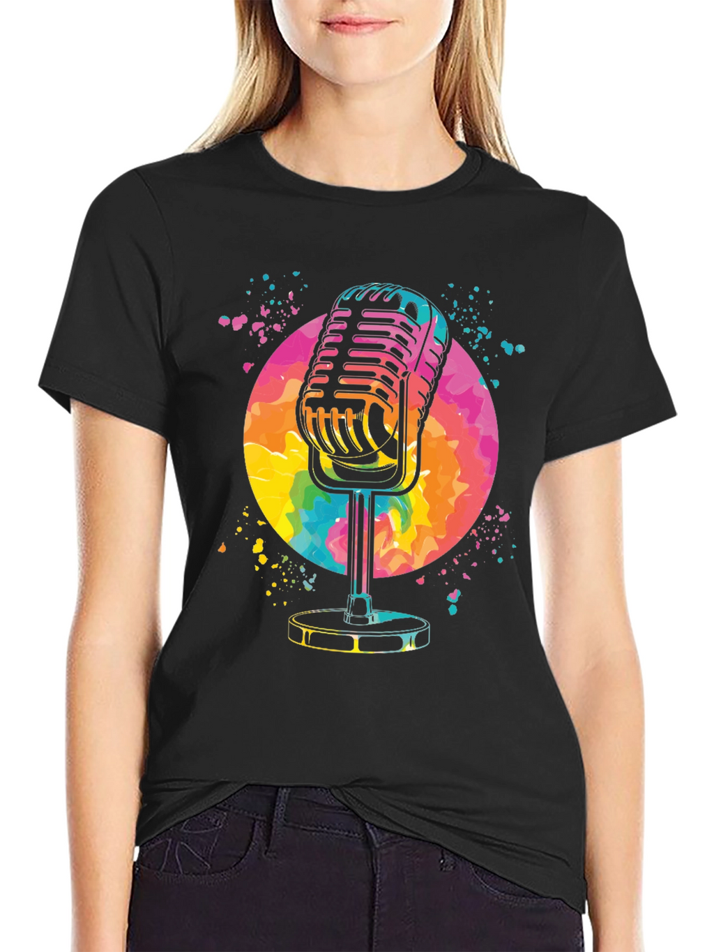 Retro Microphone Graphic Tee - Vibrant Design