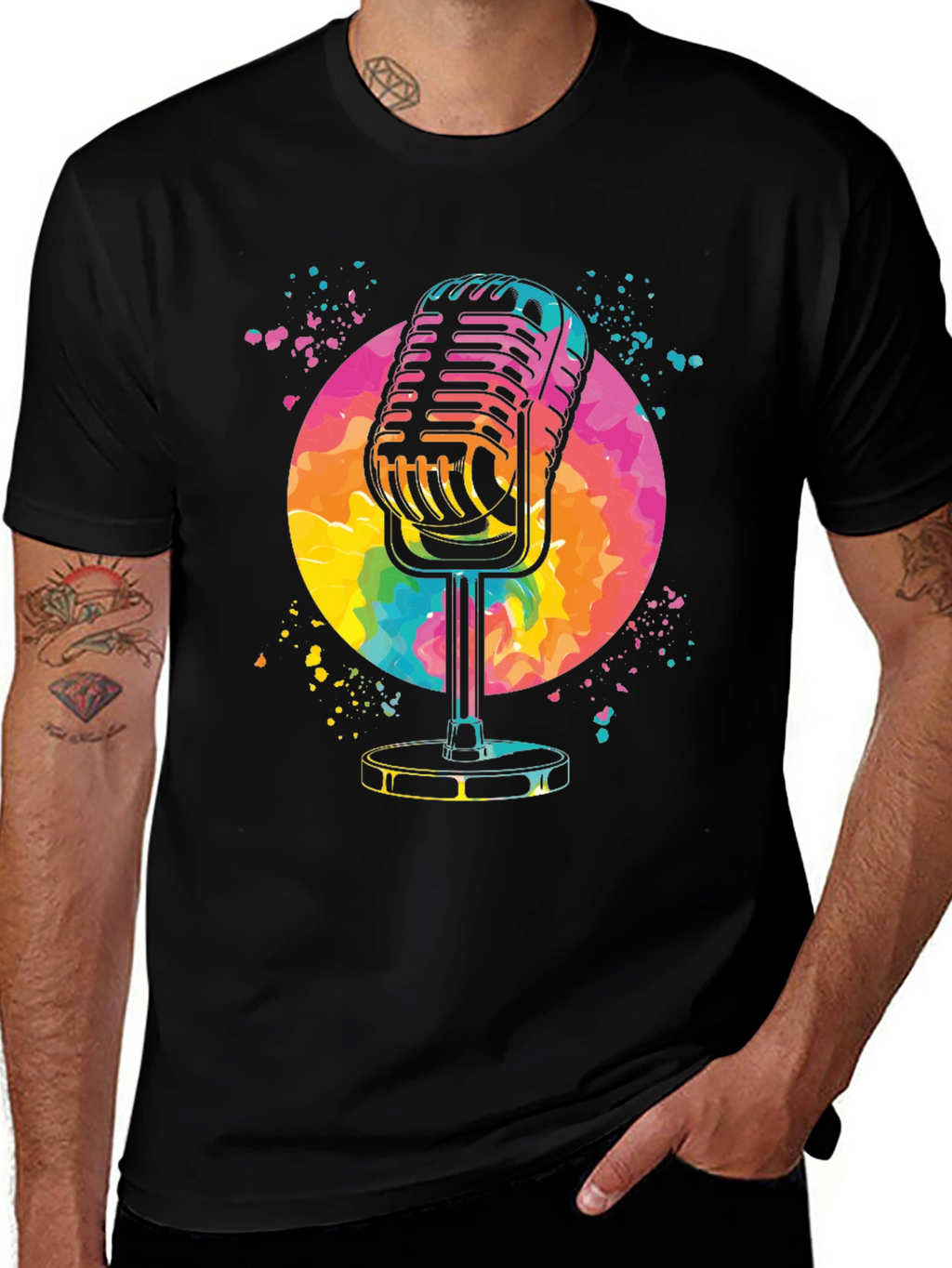 Retro Microphone Graphic Tee - Vibrant Design