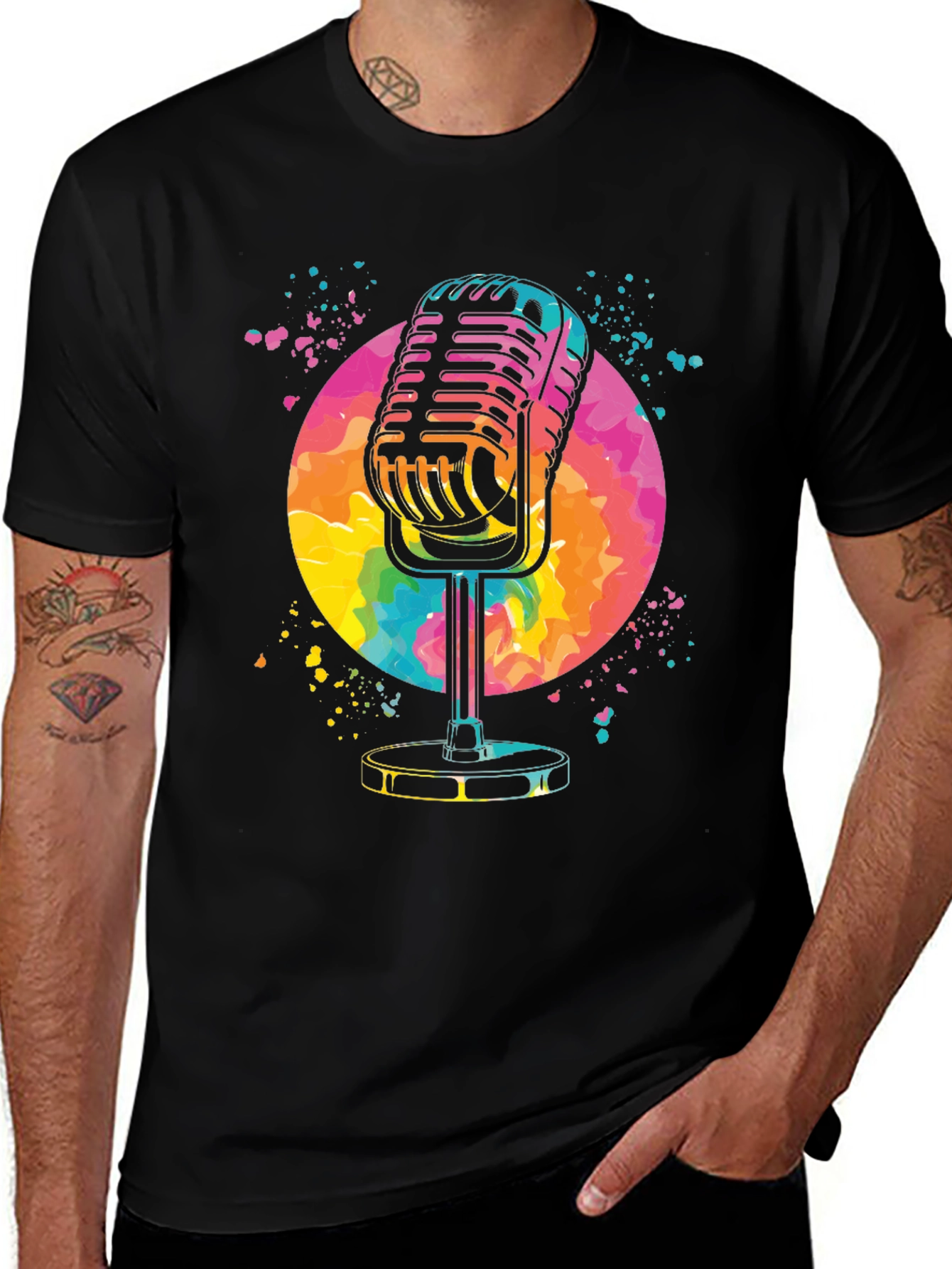 Retro Microphone Graphic Tee - Vibrant Design
