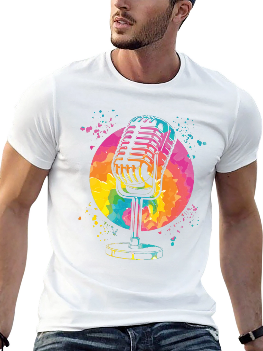 Retro Microphone Graphic Tee - Vibrant Design