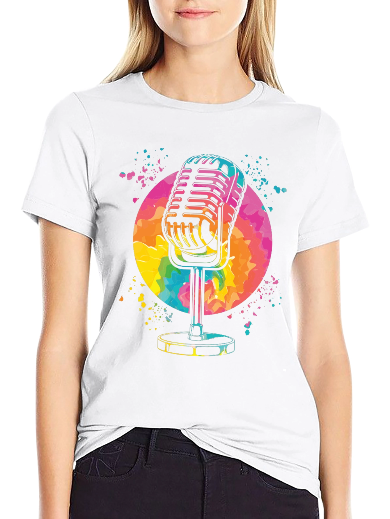 Retro Microphone Graphic Tee - Vibrant Design