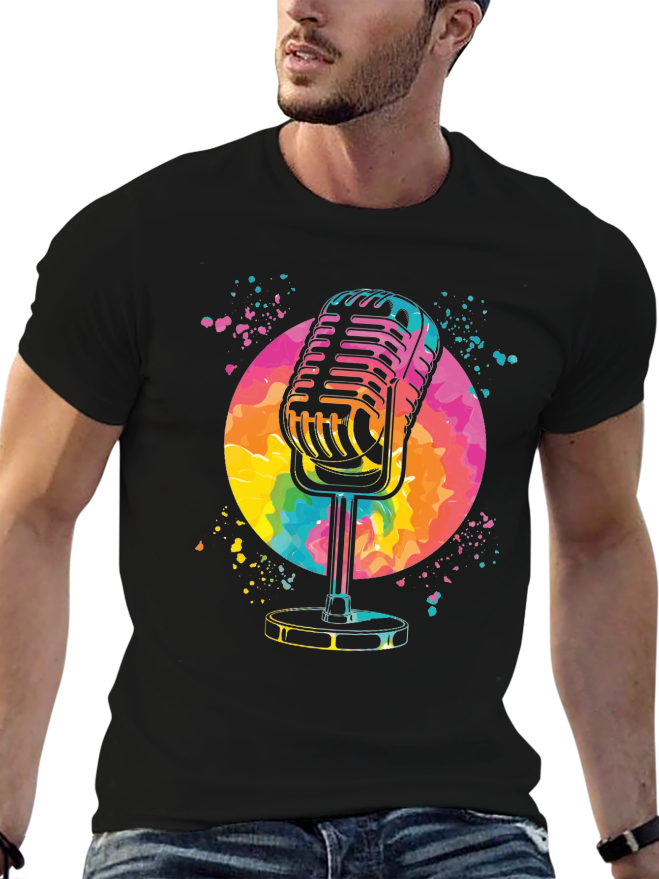 Retro Microphone Graphic Tee - Vibrant Design