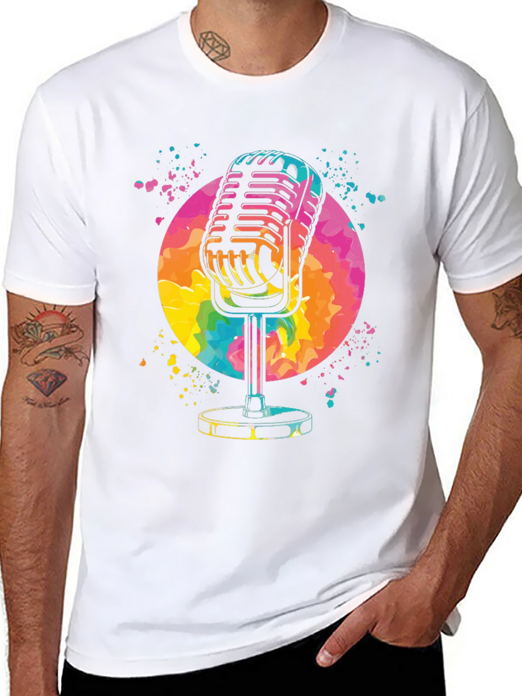 Retro Microphone Graphic Tee - Vibrant Design