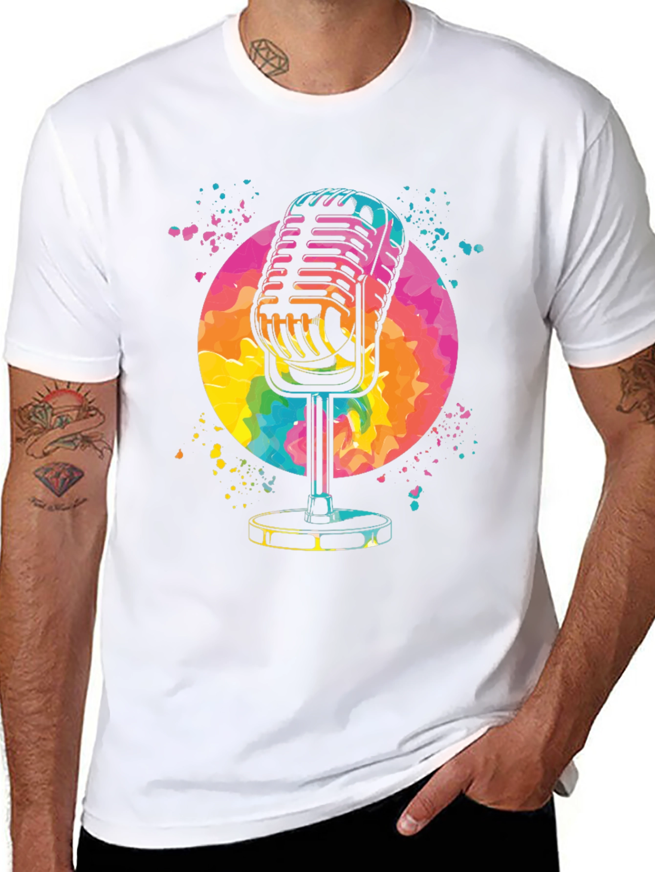 Retro Microphone Graphic Tee - Vibrant Design