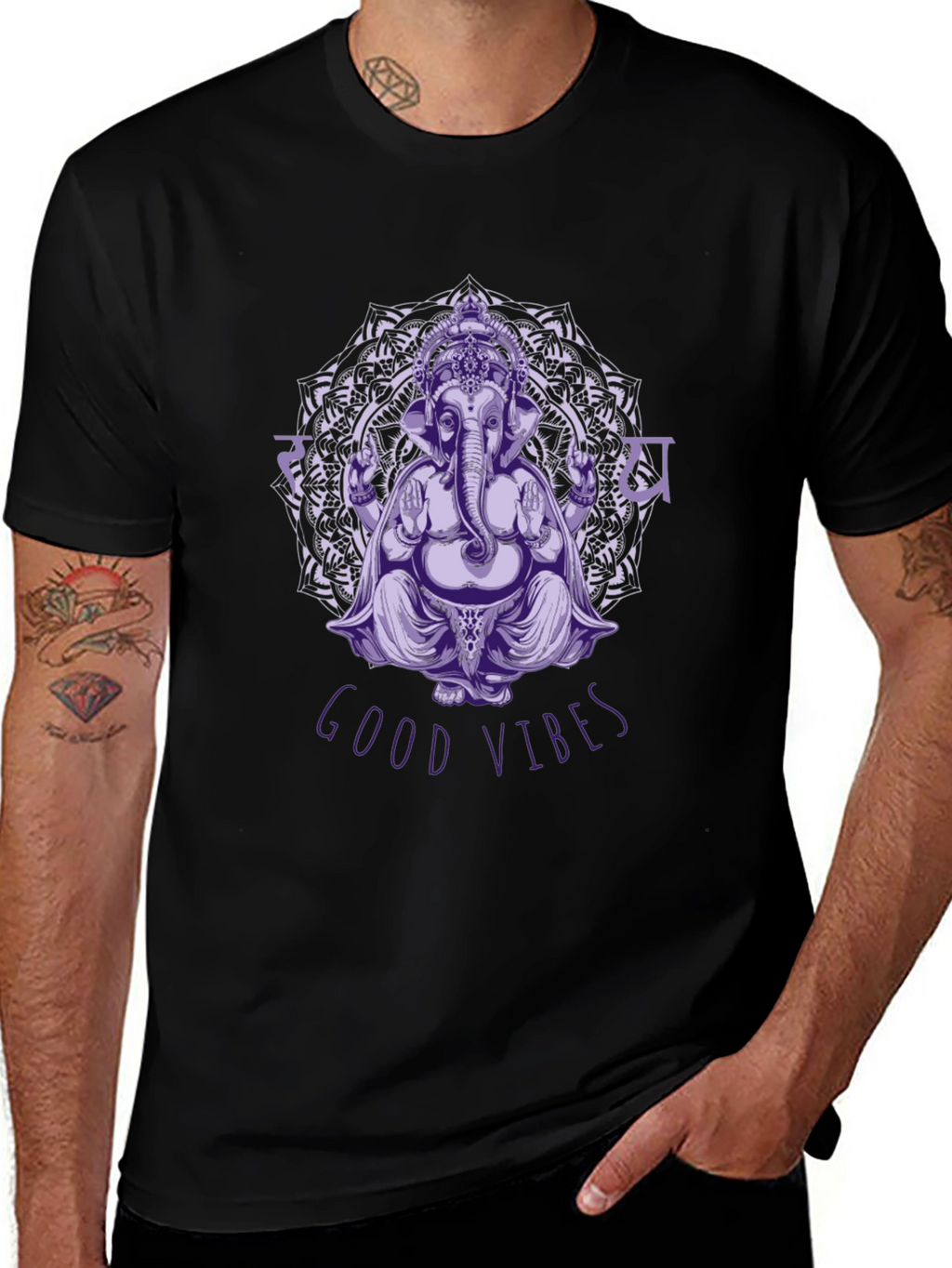 Ganesh Good Vibes Black Graphic T-Shirt