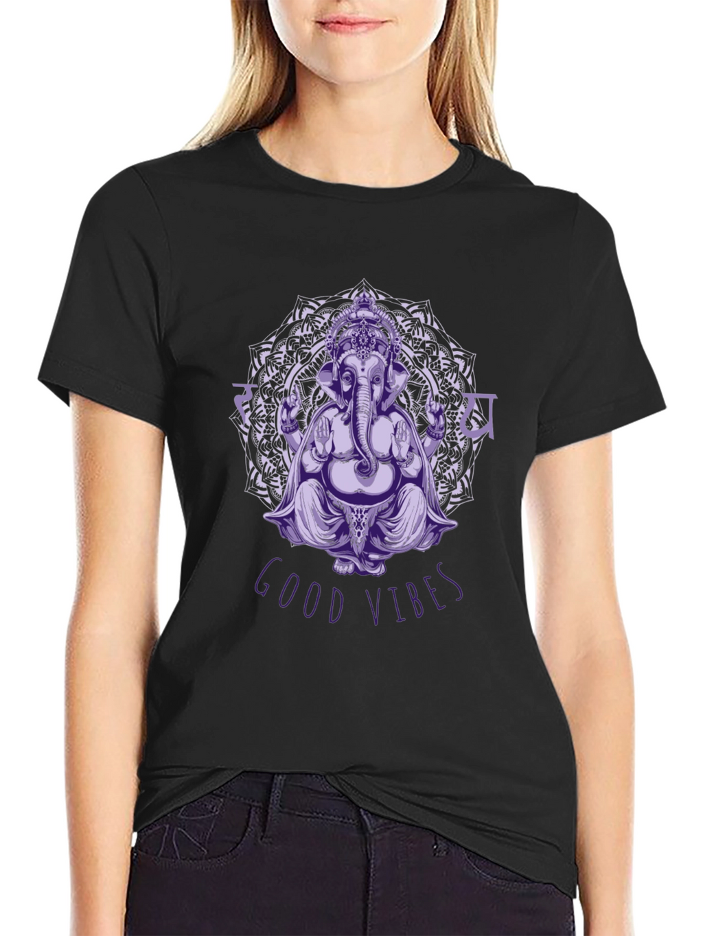 Ganesh Good Vibes Black Graphic T-Shirt