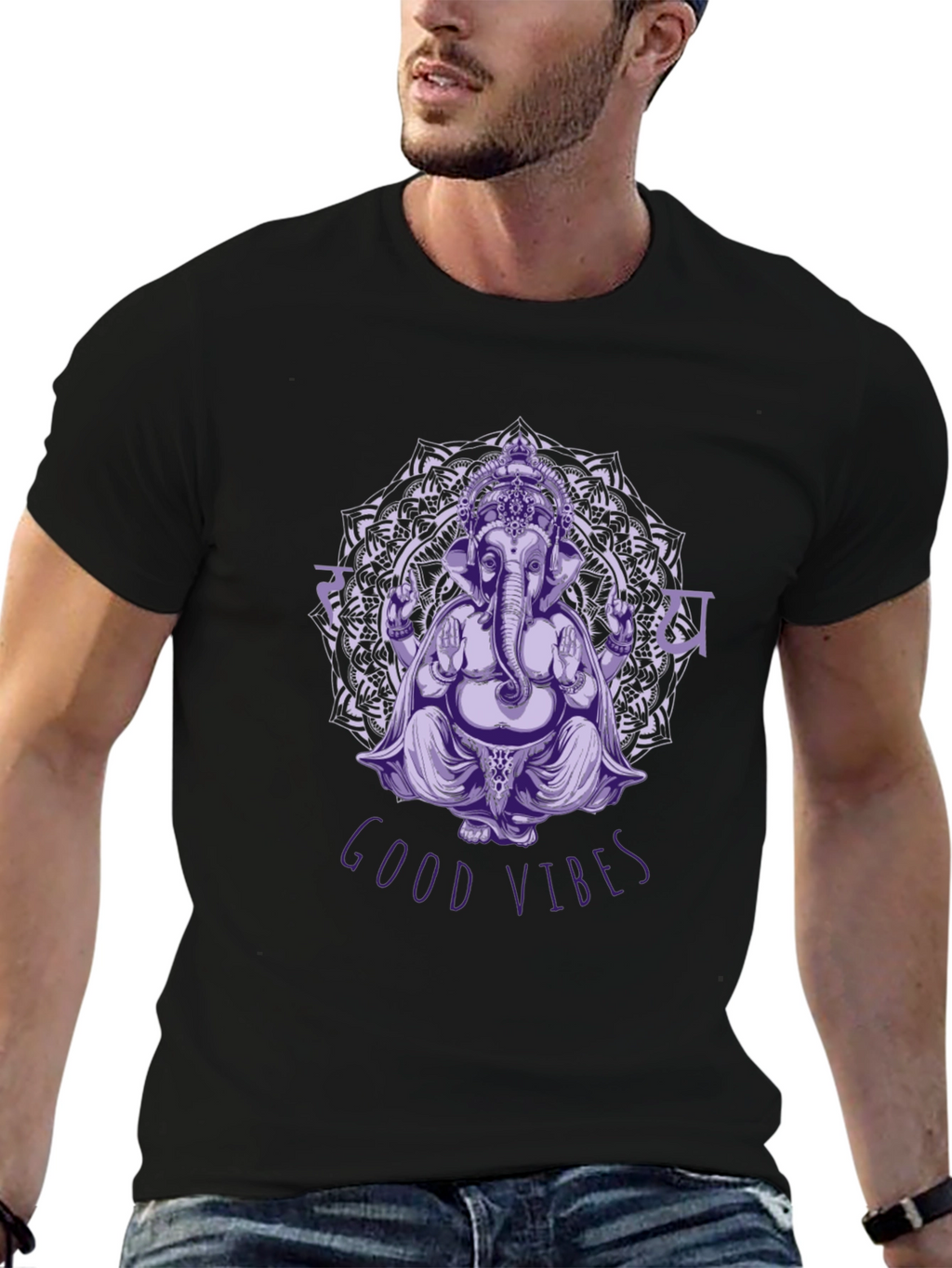 Ganesh Good Vibes Black Graphic T-Shirt
